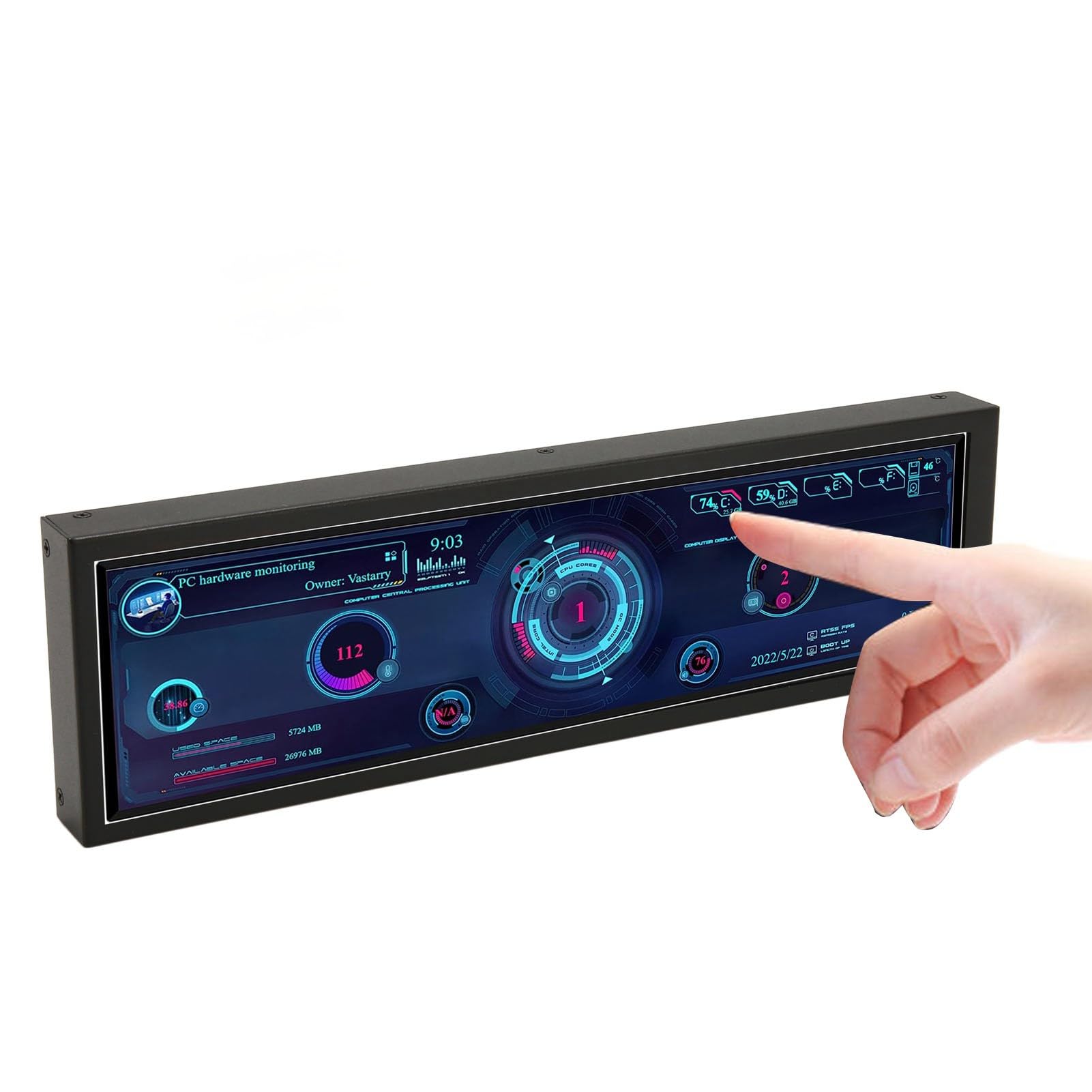 8.8 Inch Zunate Computer Temperature Monitor - USB-C Second Display with Customizable Layout, Eye Protection & Metal Shell for Desktop PC (Touch Screen) - Perfect for Gaming, Office Work & System Monitoring