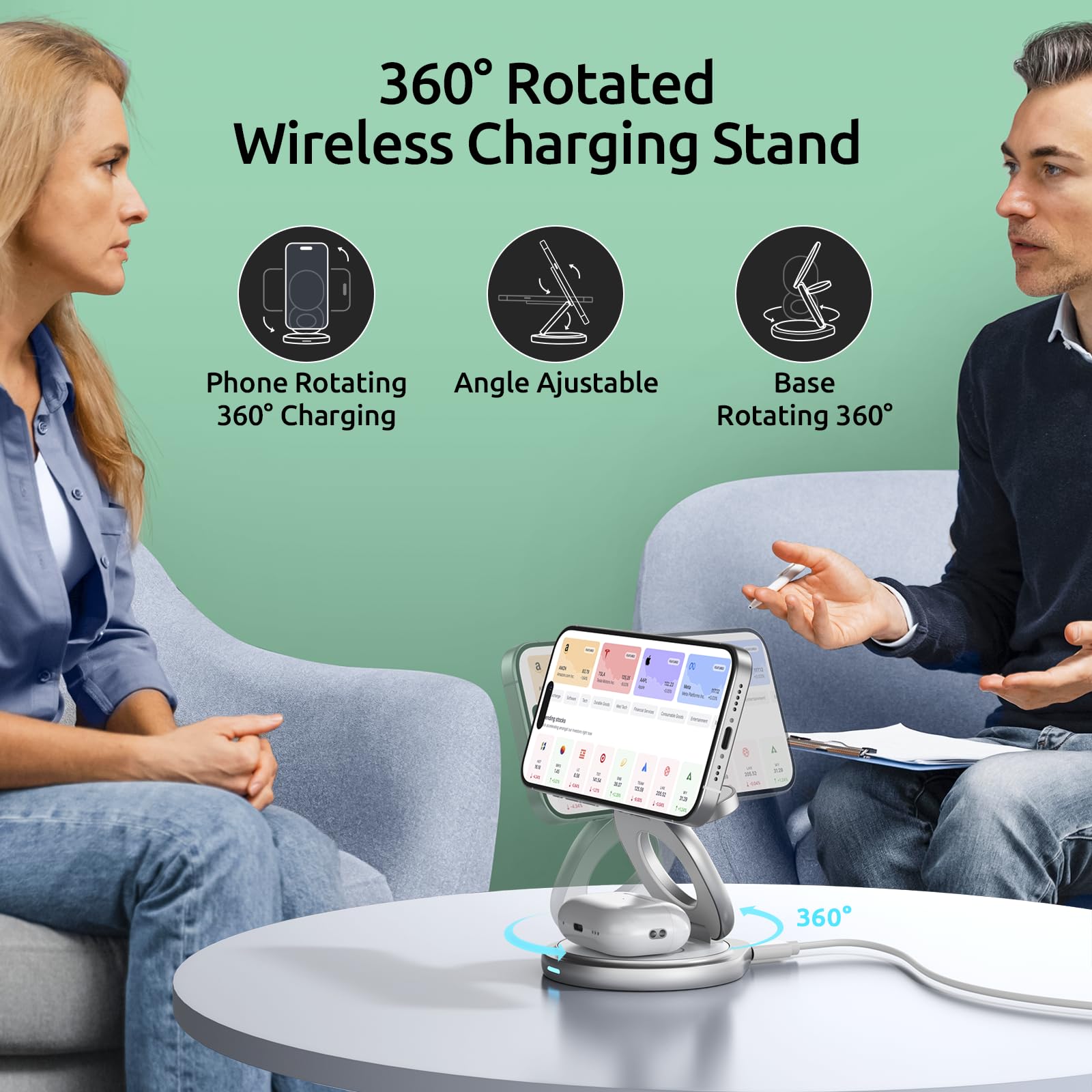 3-in-1 Magnetic Wireless Charging Station for iPhone 15/14/13/12 Pro Max & Apple Watch & AirPods - Foldable Travel Charger Dock with Rotating Stand | Perfect for Home, Office & Car Use