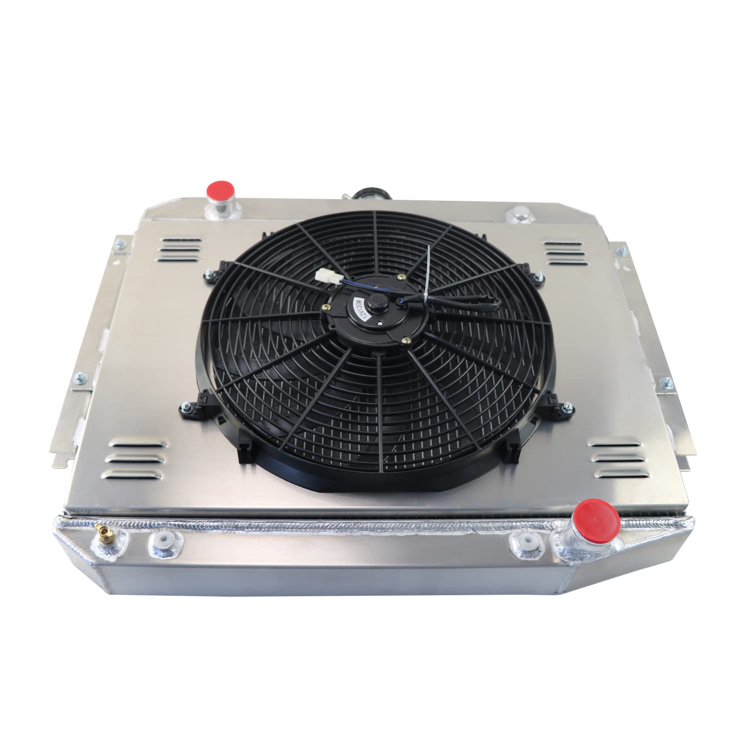 AlloyWorks 4-Row Core Aluminum Radiator with Shroud Fan & Relay Kit for 1971-1979 Dodge D100 D150 D200 D300 D400 5.2L 5.9L V8 - Heavy Duty Cooling Upgrade for Towing & Off-Road Performance