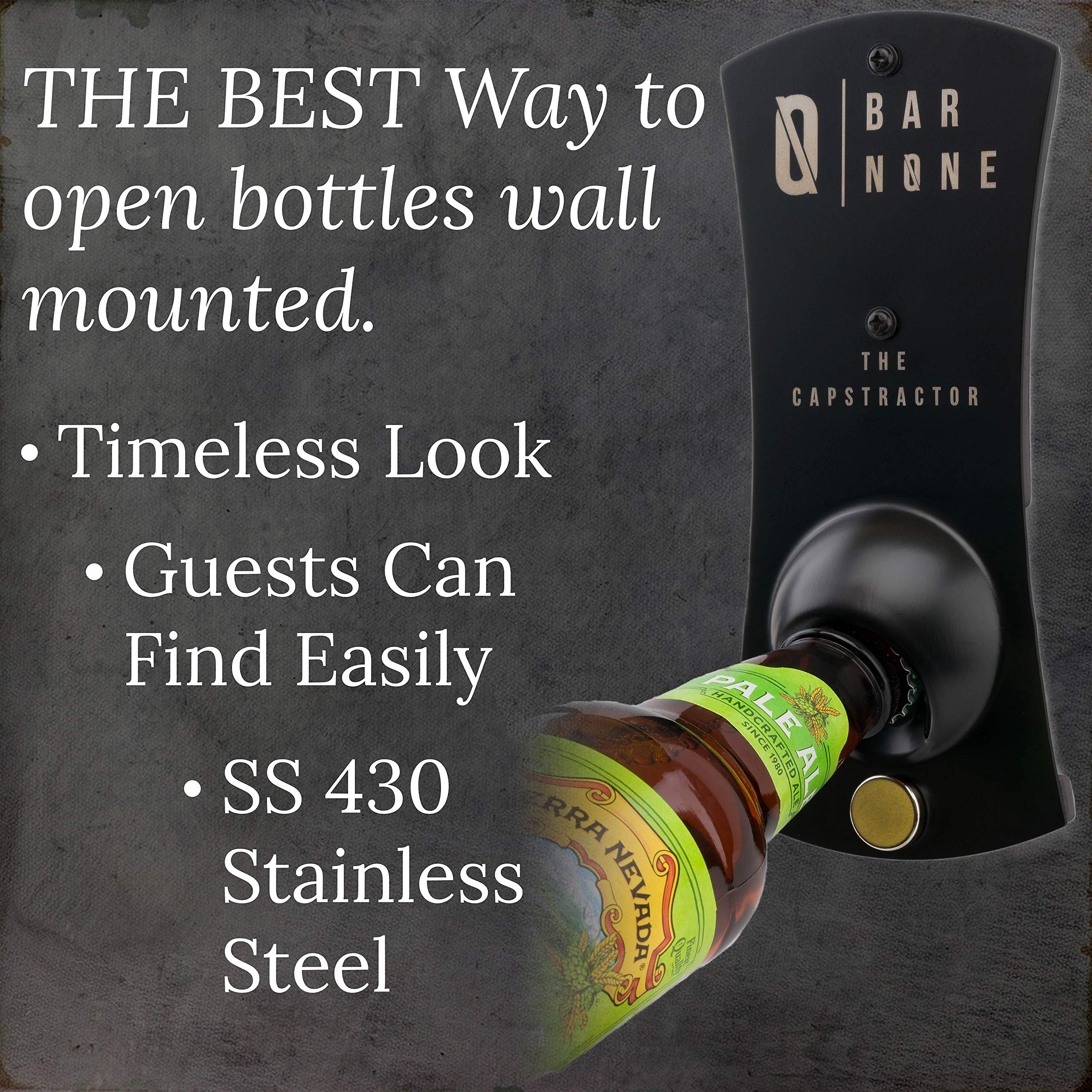 BAR NONE The Capstractor - Magnetic Fridge Bottle Opener | Wall Mounted Beer Bottle Opener with Strong Magnet for Refrigerator, Kitchen, Bar & Home Use | Perfect for Bartenders, Parties & Everyday Convenience (Black, 1 Pack)