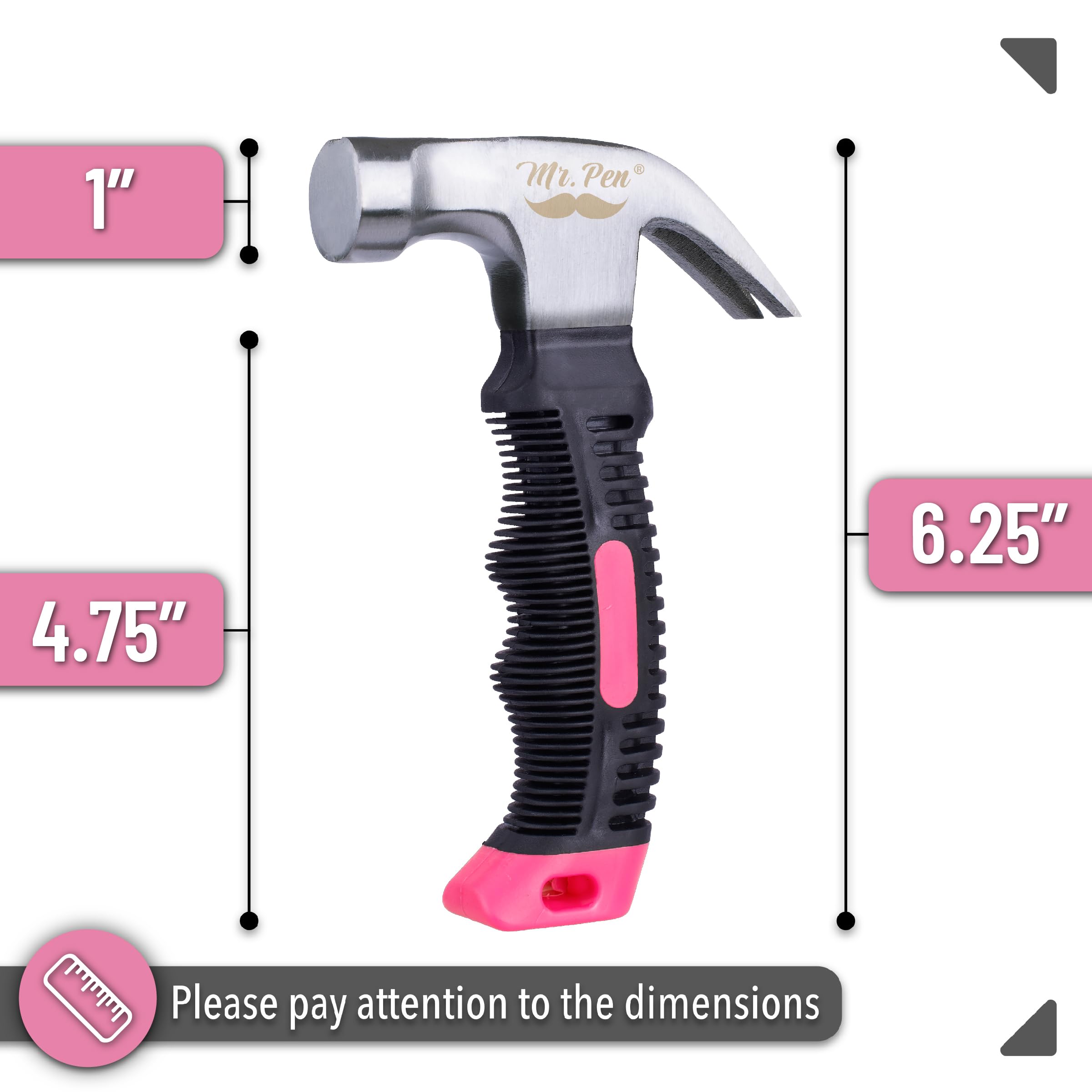 Mr. Pen 8oz Pink Camping Hammer with Claw, Stubby Design & Magnetic Head - Lightweight Nail Hammer for Women & Men - Perfect for DIY Projects, Home Repairs & Outdoor Adventures