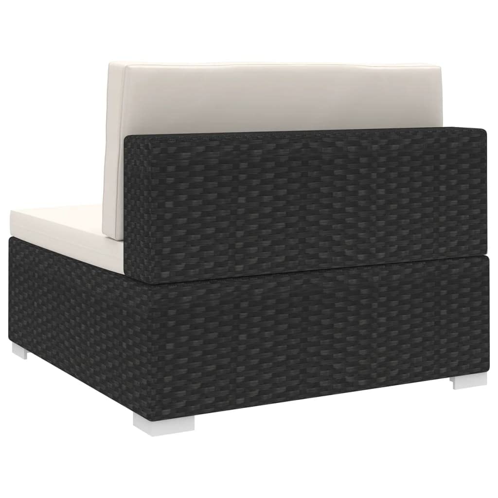 SKM Black Poly Rattan Sectional Sofa with Cushions - 3-Seater Middle Section for Patio, Garden or Outdoor Lounge (Model 8289)