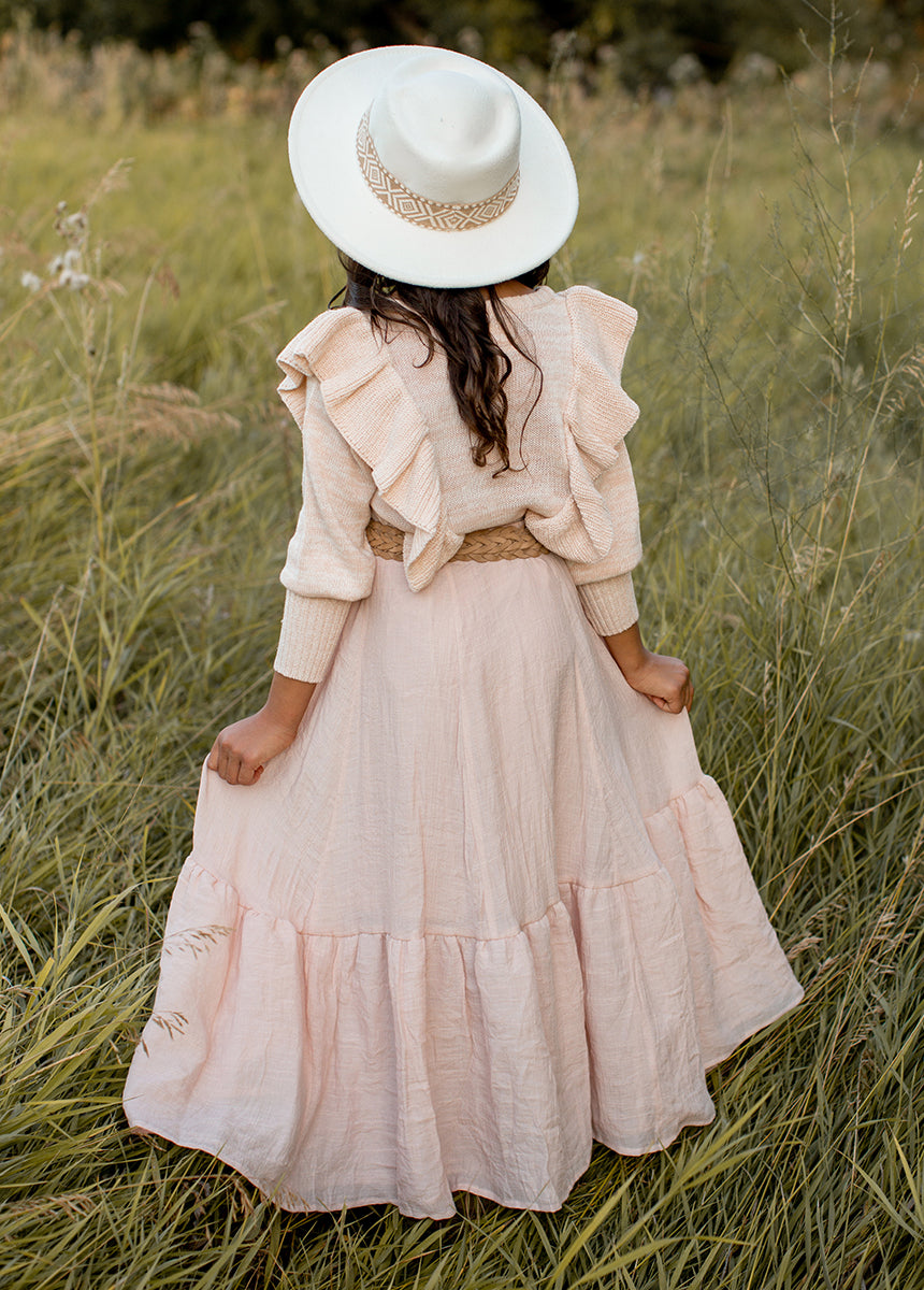 Annabel Blush Flowy Midi Skirt for Women - Elegant A-Line Summer Skirt for Casual Wear, Date Night & Office Outfits