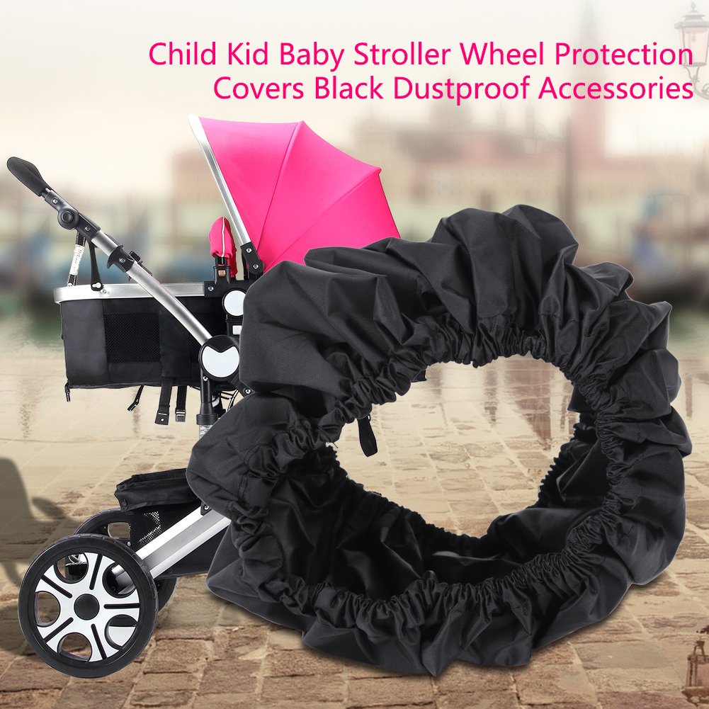 4Pcs Baby Stroller Wheel Protectors - Black Dustproof Replacement Tires for Strollers & Wheelchairs (Large Size) | Durable & Easy to Install for Smooth Rides in Parks, Malls & Outdoor Adventures