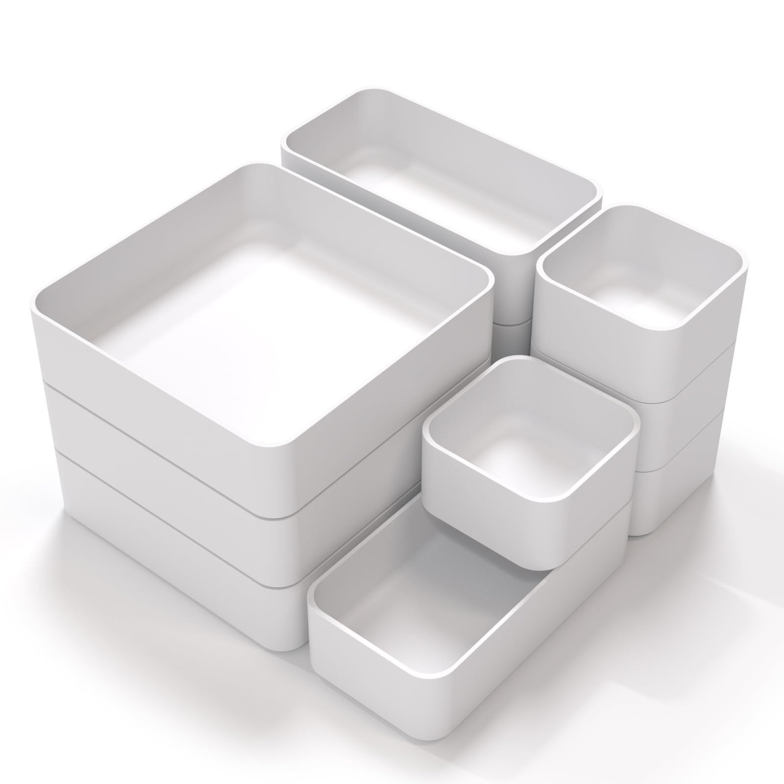 11-Piece Stackable Drawer Organizer Set - Multi-Size Desk & Vanity Storage Bins for Makeup, Stationery, Utensils - Perfect for Bathroom, Dresser, Office & Kitchen Organization (Space-Saving Solution)