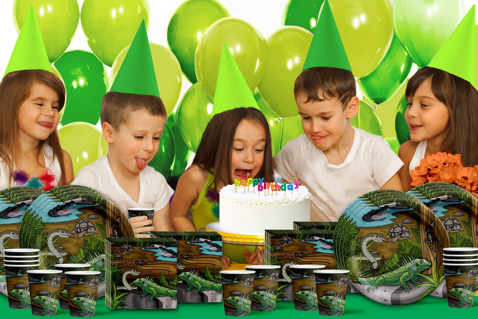 Reptile Lizard Snake Birthday Party Supplies Set - 16-Piece Tableware Kit with Plates, Napkins & Cups for Kids Jungle Theme Party Decorations | Perfect for Reptile-Themed Birthday Celebrations, Baby Showers & Animal Lover Events