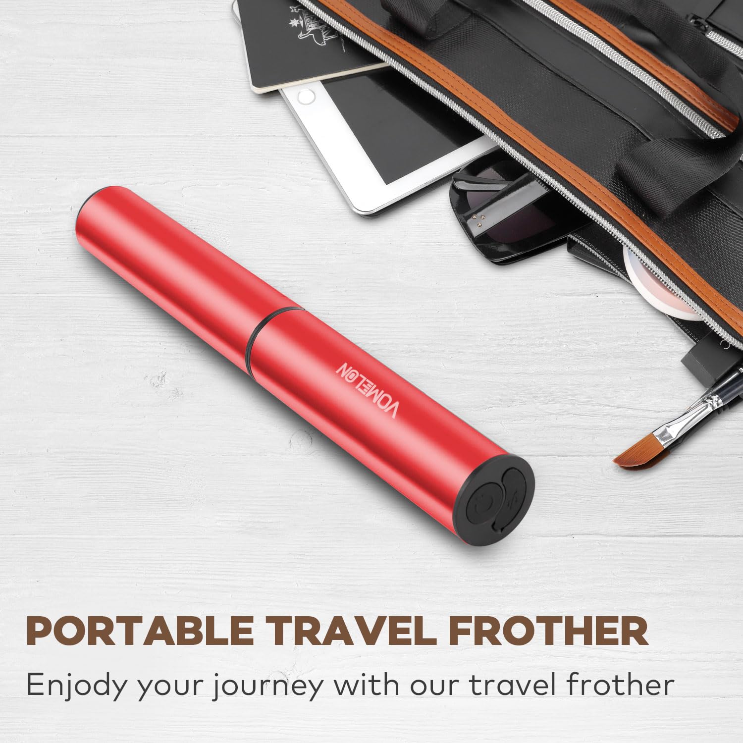 Rechargeable Milk Frother for Coffee, Latte & Cappuccino - Portable Battery Operated Drink Mixer with 2 Stainless Steel Whisk Heads - Perfect for Keto Coffee, Hot Chocolate & Foamy Drinks at Home or Office (Ruby Red)