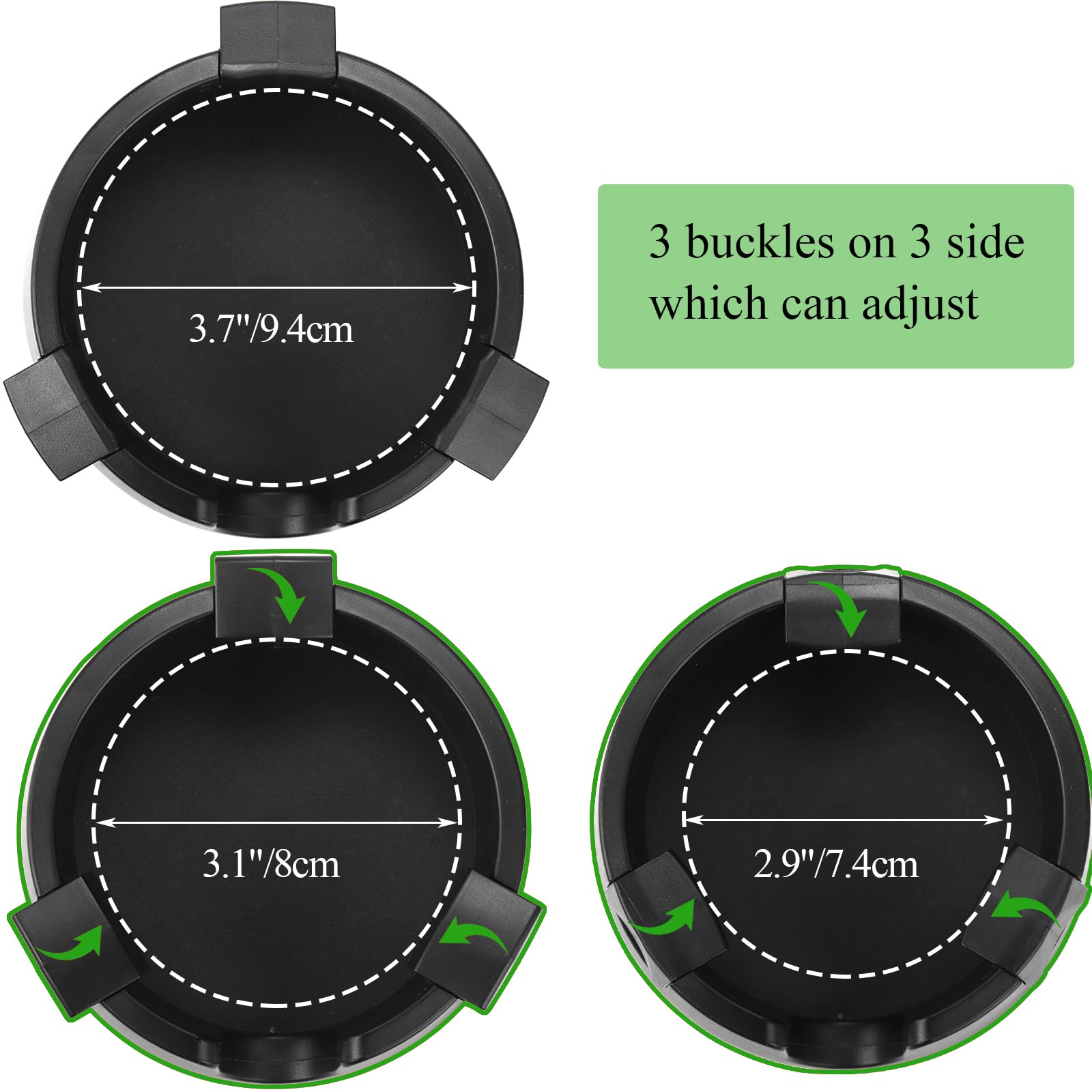 2 Pack Anti-Spill Cup Holder with Adhesive Base - Adjustable Plastic Drink Holder for Desk, Office, Home - Non-Tipping Coaster for Coffee, Soda, Water Bottles - Perfect for Workstations, Study Tables, Car Consoles (Black)