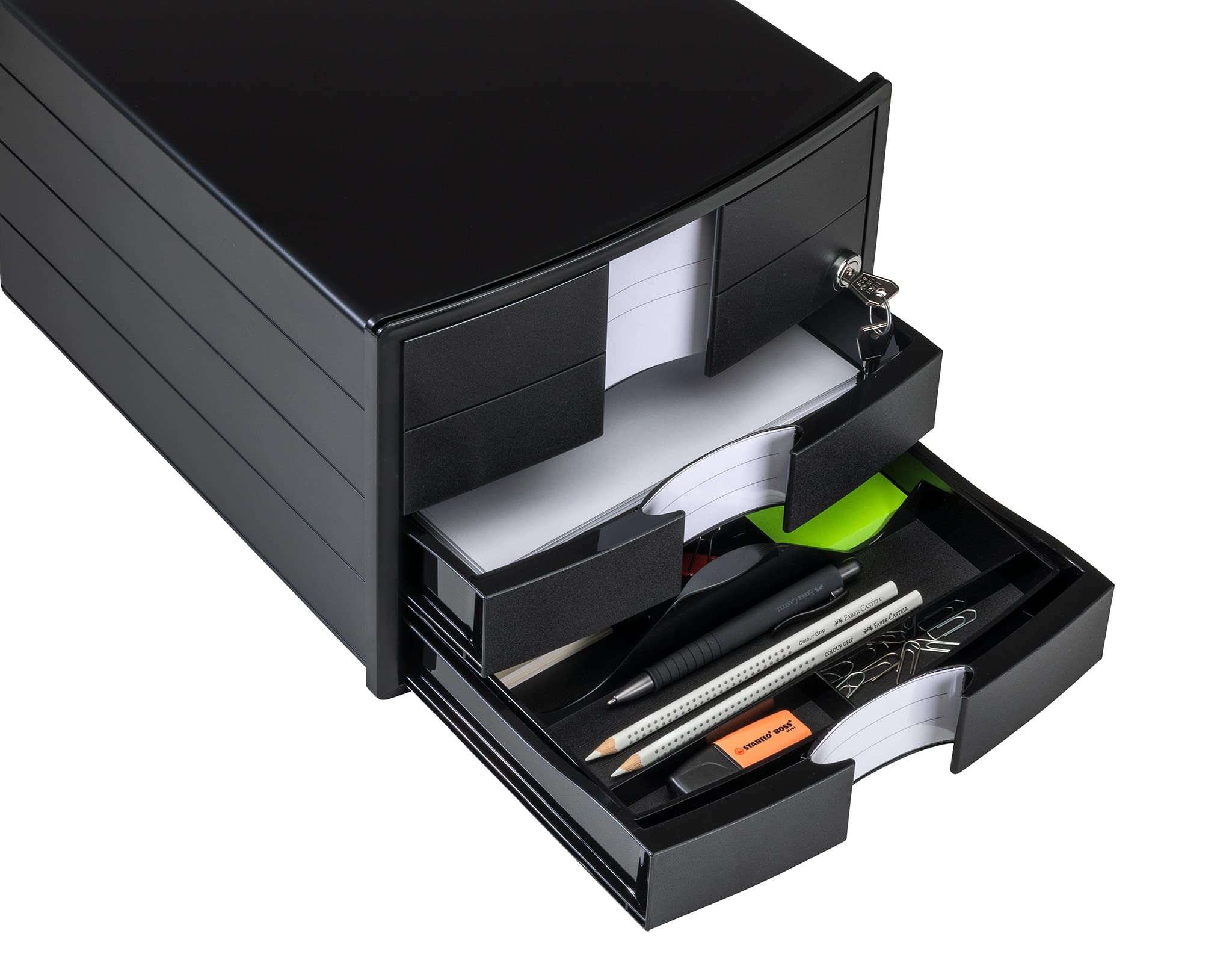 Lockable HAN Impuls 2.0 Document Storage Box with 3 Secure Drawers - DIN A4/C4 Size, Includes Labeling Labels, Pull-Out Lock & Furniture-Friendly Rubber Feet (1018-13, Black) - Perfect for Office, Home & School Organization
