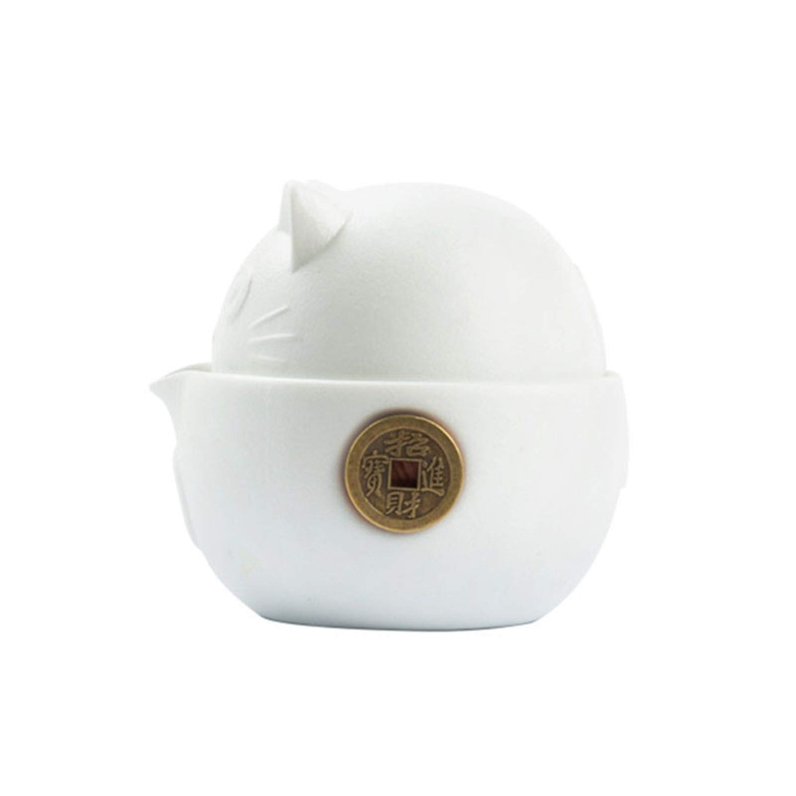 Premium Cat-Themed Portable Ceramic Tea Set with Teapot & Cups - Insulated Travel Bag for Office, Home & Outdoor Use - Soft-Touch Design with Heat-Resistant Wooden Mats & Decorative Copper Coins - Perfect for Camping, Picnics & Tea Ceremonies