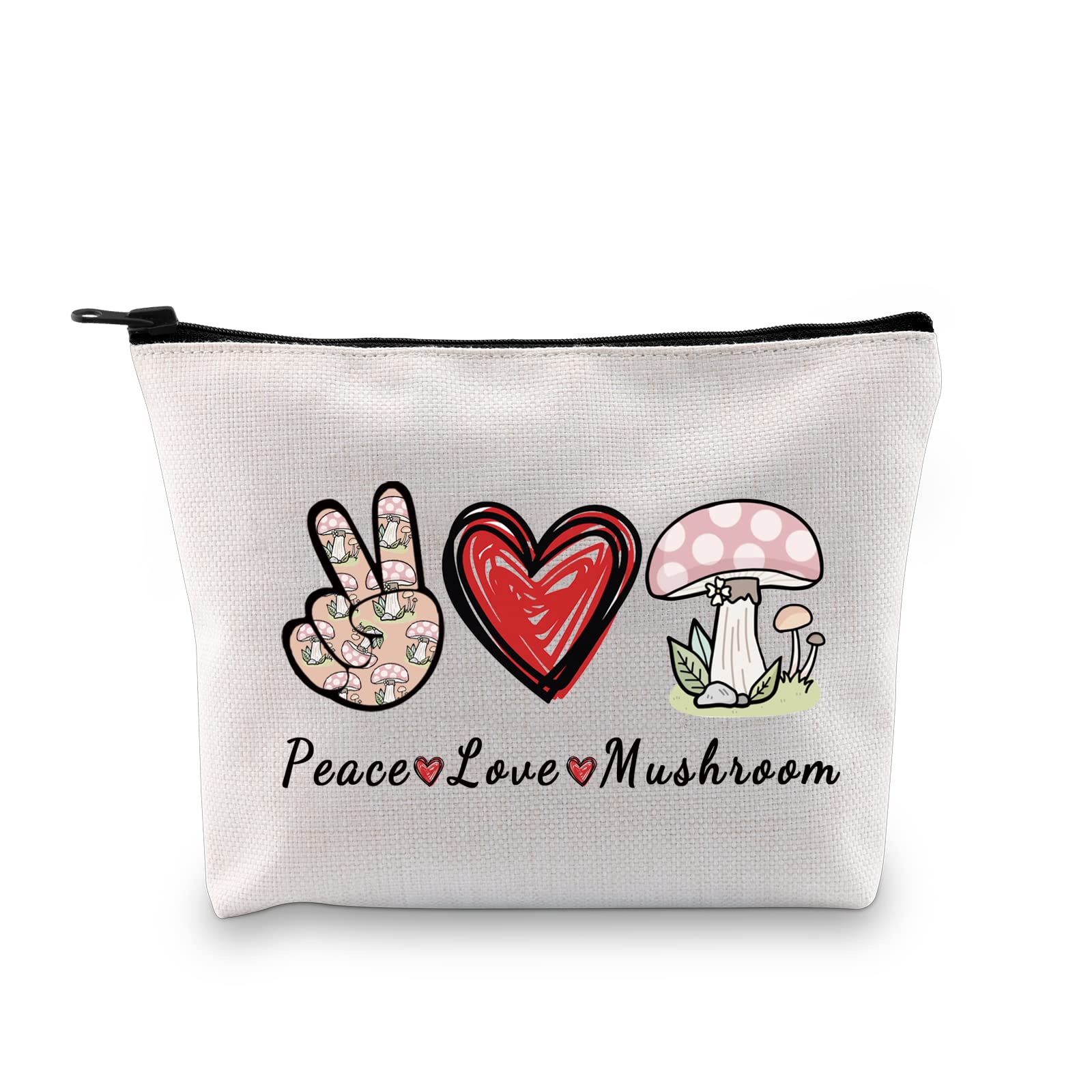 Funny Mushroom Makeup Bag - Cute Peace Love Mushroom Cosmetic Pouch for Women, Girls | Perfect Gift for Mushroom Lovers | Great for Travel, Gym & Daily Makeup Storage