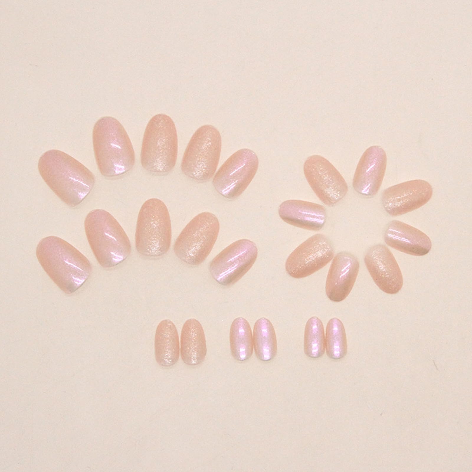 24Pcs Short Almond Press on Nails - French Tip Glossy Aurora Glitter Fake Nails with Glue Stickers, Reusable Acrylic Full Cover Oval Stick on Nails for Women & Girls | Perfect for Parties, Weddings, Date Nights & Everyday Wear