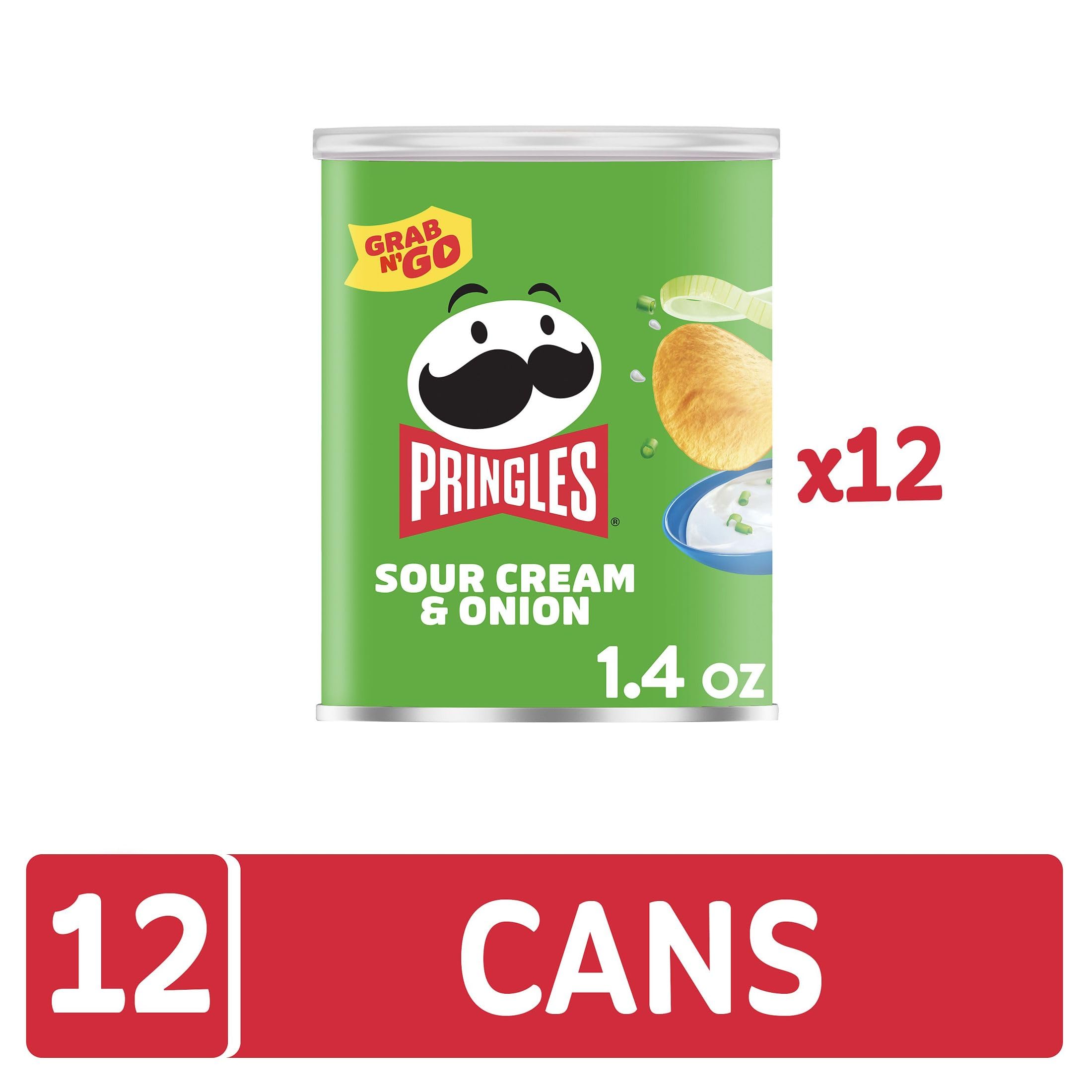 Pringles Sour Cream & Onion Potato Crisps - 12 Pack | Crunchy Snacks for Lunch, Office, School & Travel | Bulk Pack of Canned Chips for Kids & Adults | Perfect for Parties, Road Trips & Movie Nights