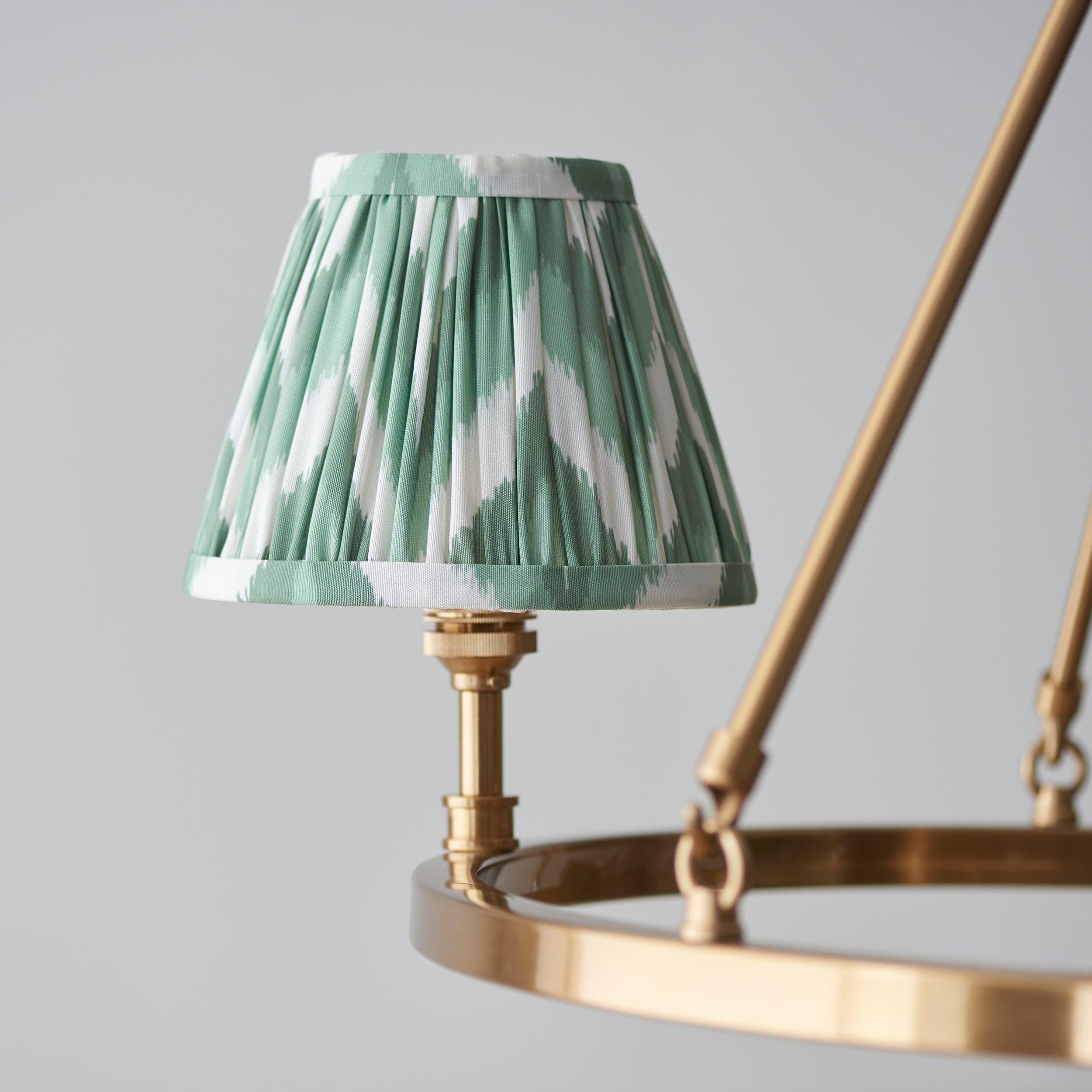 Chester Brass Ceiling Pendant Light with Green Zigzag 16cm Shades - Vintage Industrial Lighting for Kitchen Island, Dining Room & Bedroom