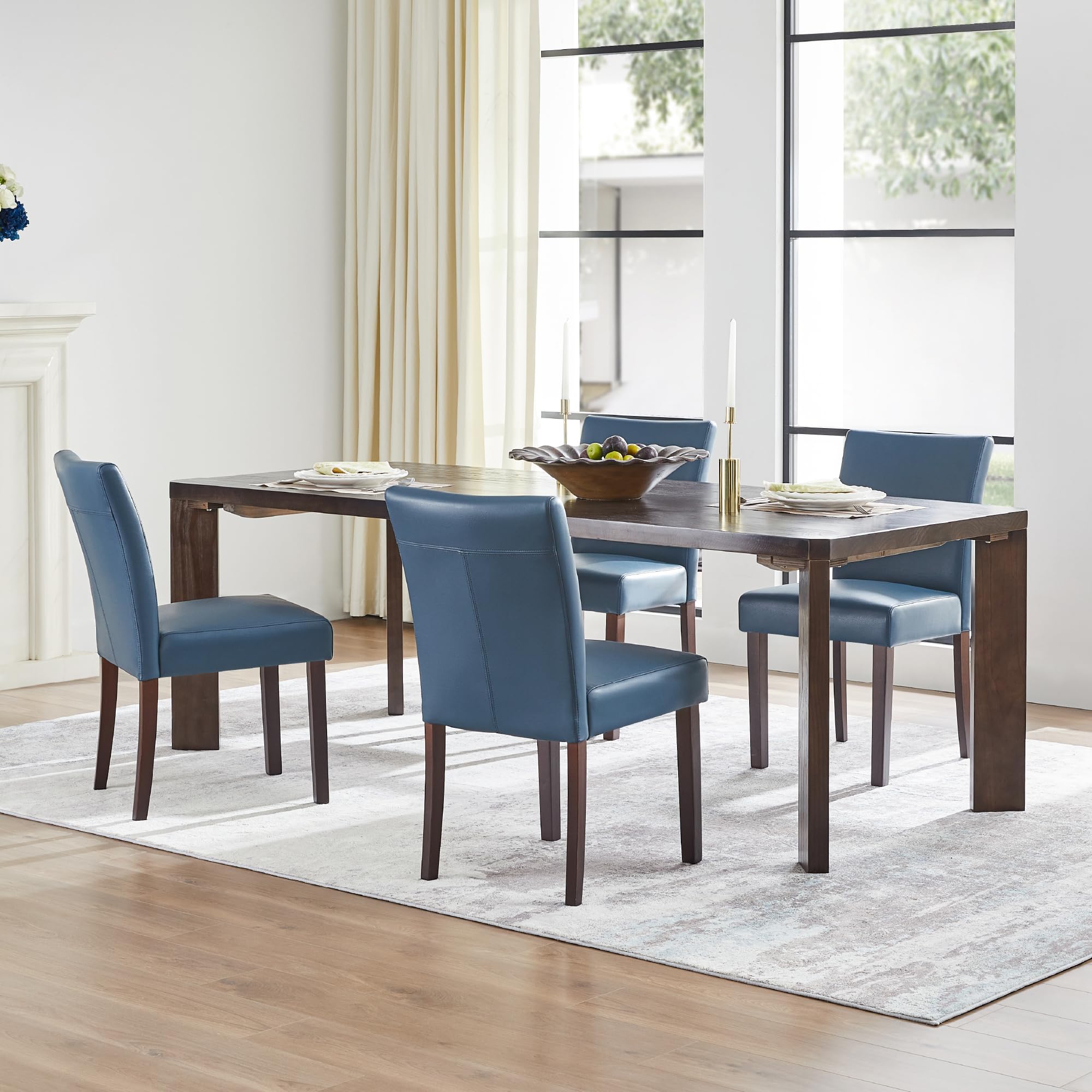 Watson & Whitely Low Back Upholstered Dining Chairs Set of 2 - Faux Leather Armless Kitchen Chairs with Solid Wood Legs, Blue - Perfect for Small Spaces & Modern Dining Rooms