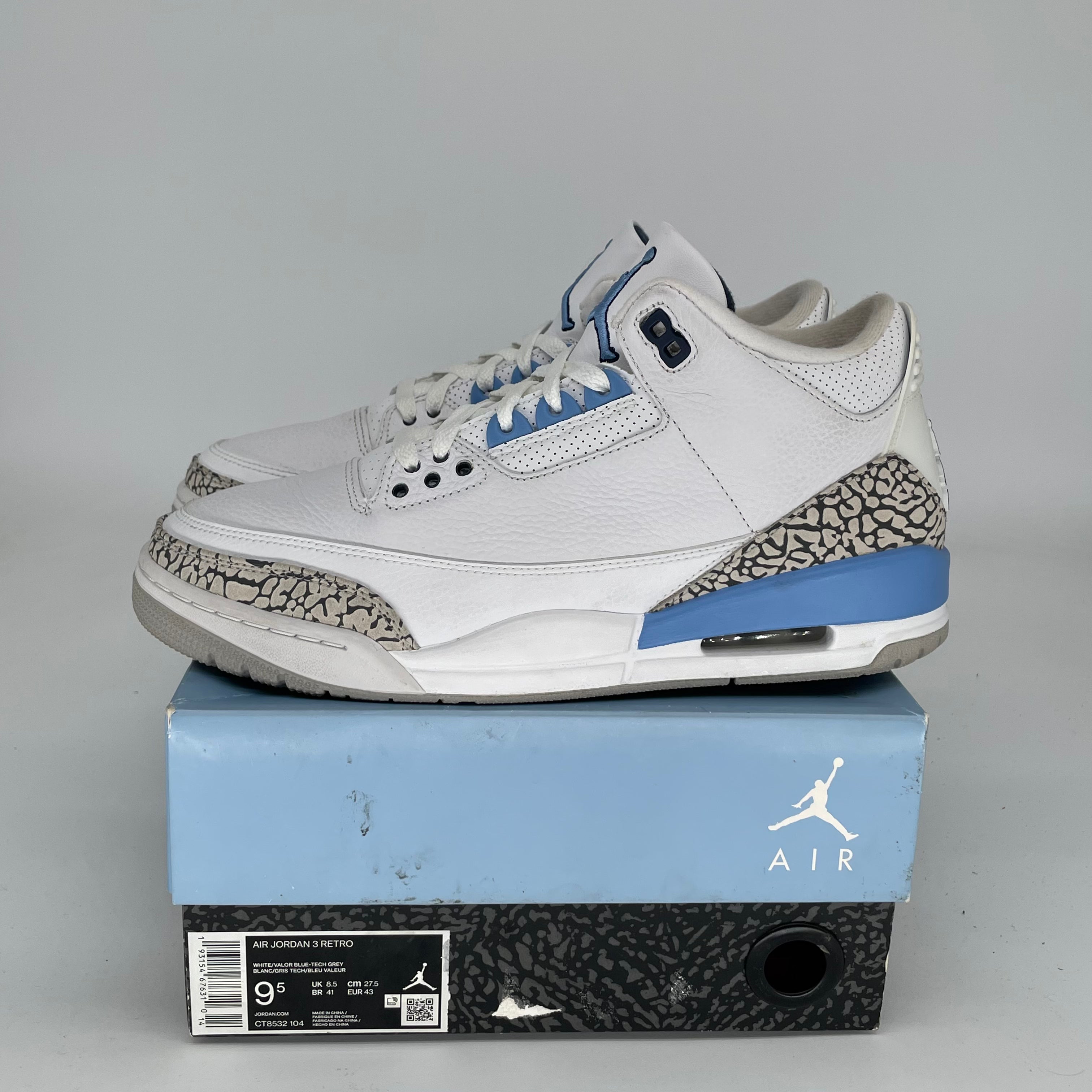 AIR JORDAN 3 UNC Men's Basketball Shoes Size 9.5 - Authentic Retro Sneakers CT8532-104 | Perfect for Casual Wear, Street Style & Sneaker Collectors