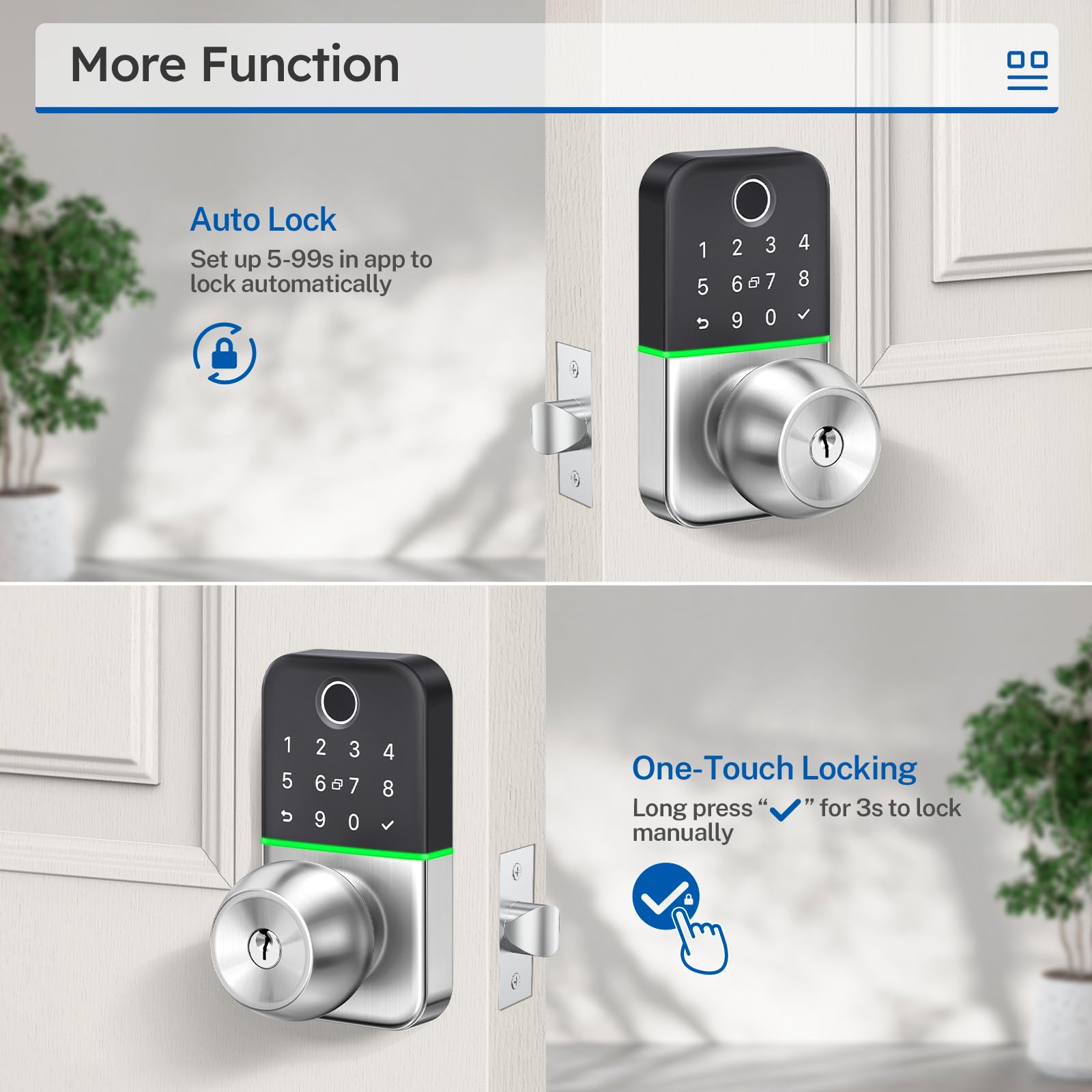Kucacci Smart Keypad Door Lock with Fingerprint & Keyless Entry - Digital Electronic Deadbolt for Front Door - Easy Install Remote Passcode Generation - Perfect for Homes, Apartments & Vacation Rentals