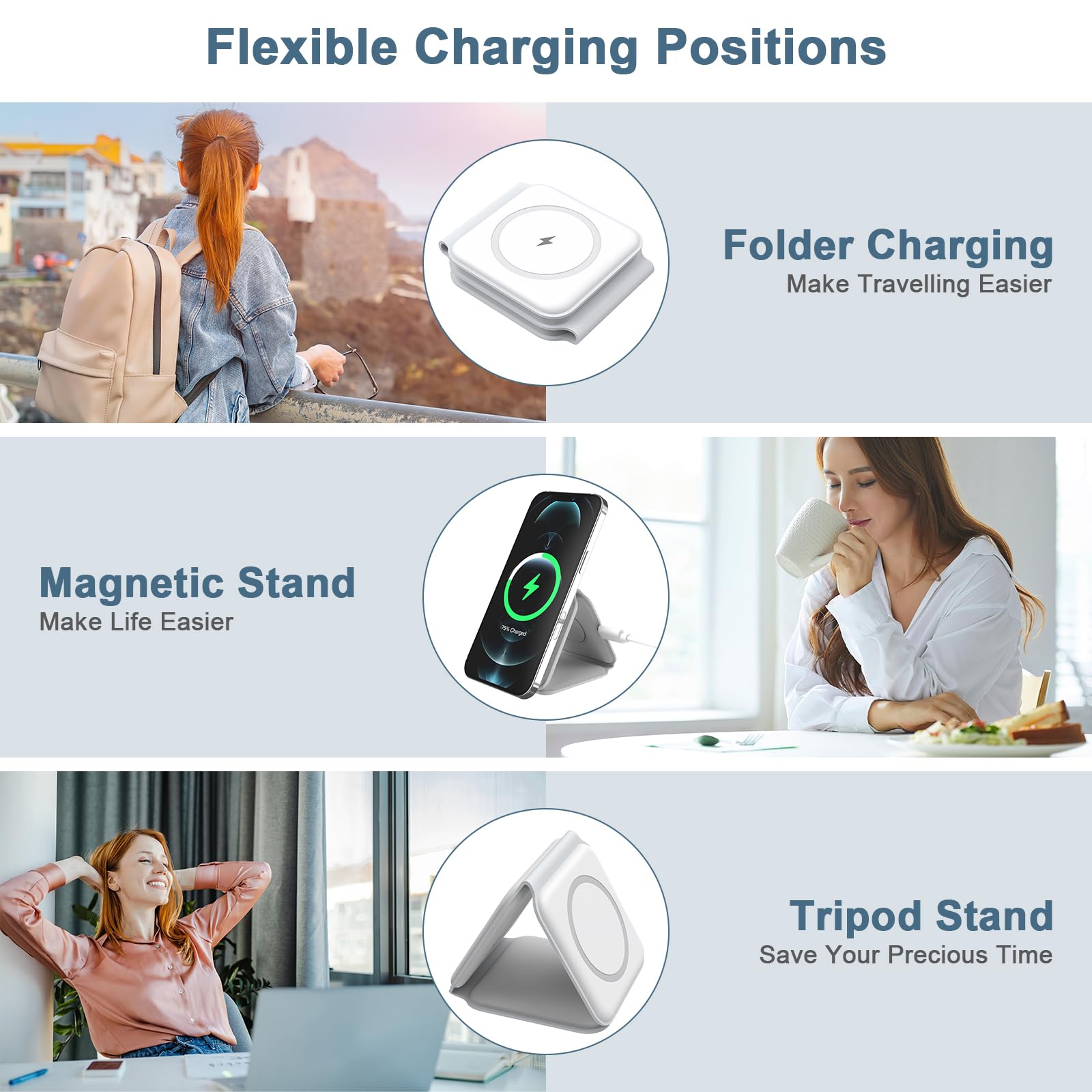 Ankilo 3-in-1 Foldable Magsafe Wireless Charging Station for iPhone 15/14/13/12 Series, Apple Watch & AirPods Pro | Portable Travel Charger for Multiple Devices | Perfect for Home, Office & Car Use (Adapter Not Included)