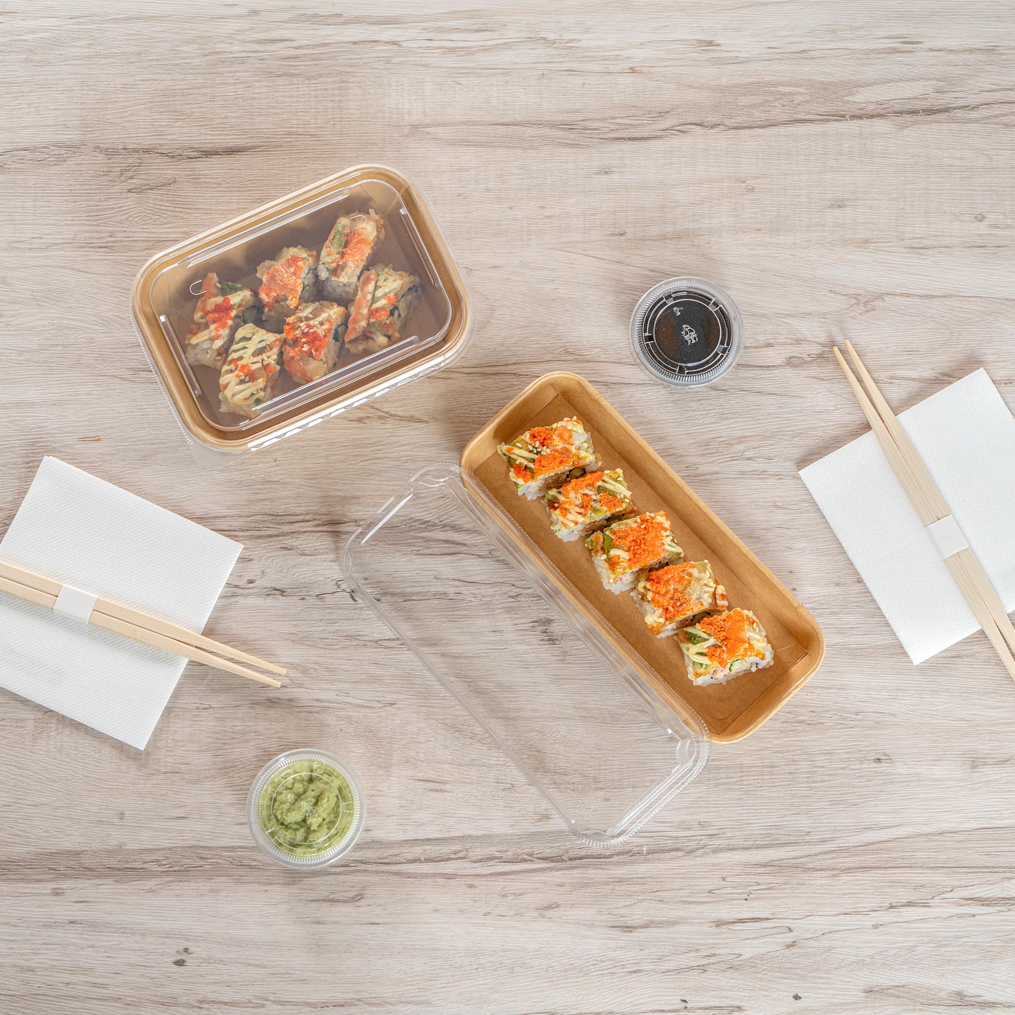 Matsuri Vision 8.8 x 3.7 x 1.2 Inch Clear Plastic Dome Lids for Sushi Containers - 50 Pack Airtight No-Fog Lids (Containers Sold Separately) | Perfect for Sushi Restaurants, Catering, Takeout & Food Storage