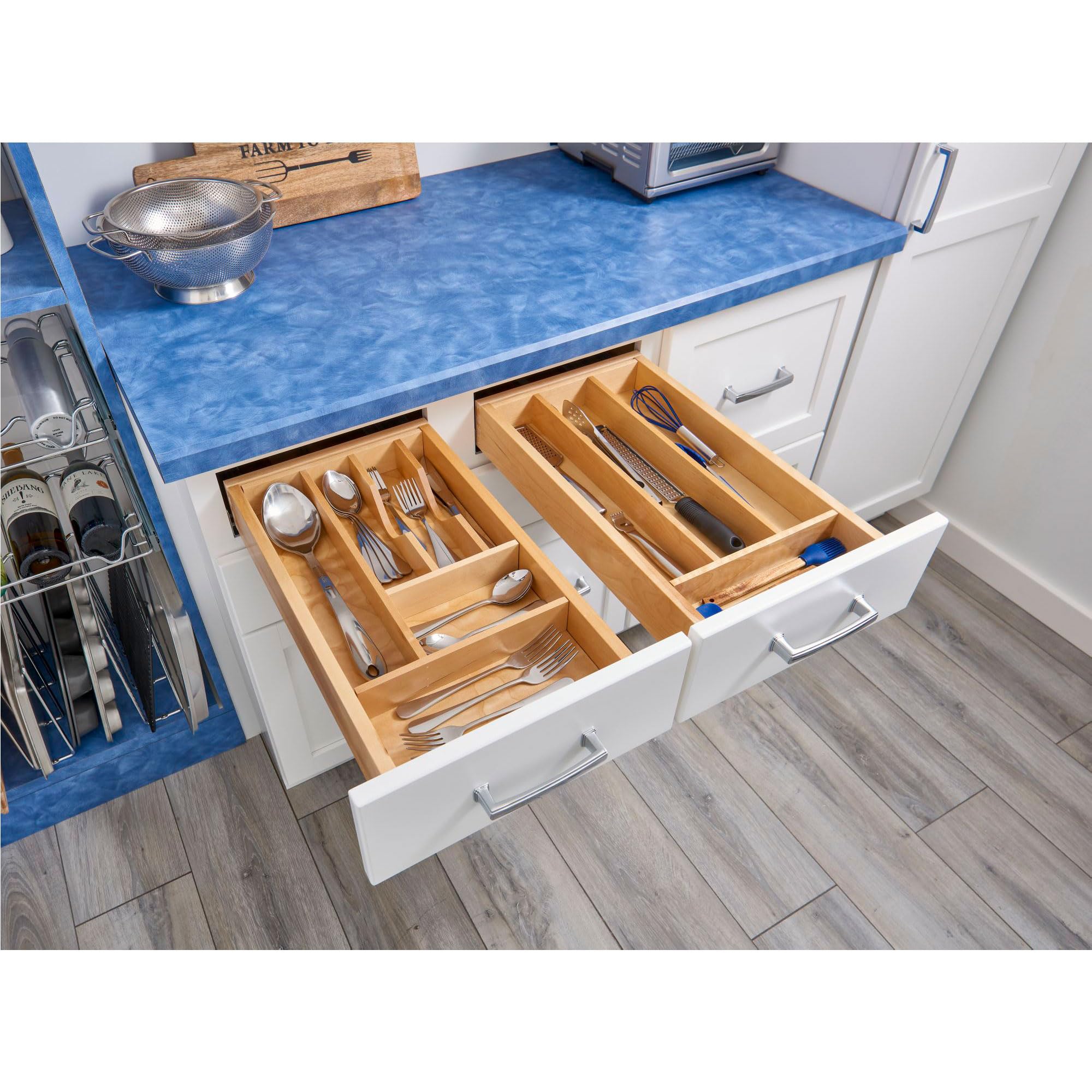 Rev-A-Shelf Adjustable Silverware Drawer Organizer - 33.13 x 22 Inch Maple Wood Cutlery Tray for Kitchen Utensils Storage | Fits Cabinets & Drawers | Perfect for Spoons, Forks, Knives Organization