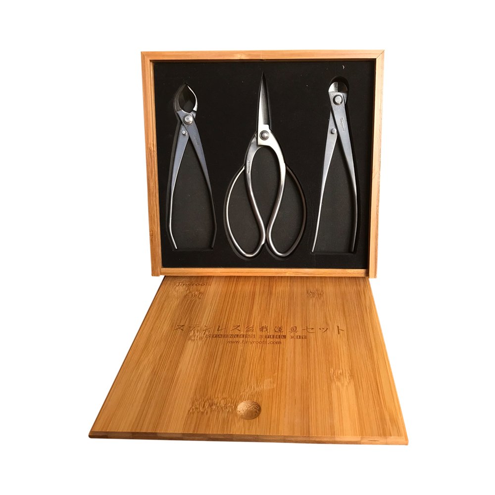 Premium Bonsai Tool Kit 3-Piece Set with Traditional Butterfly Shears, Concave Cutter & Wire Cutter | Includes Bamboo Storage Case | Perfect for Bonsai Pruning, Shaping & Maintenance | Ideal for Beginners & Professional Gardeners