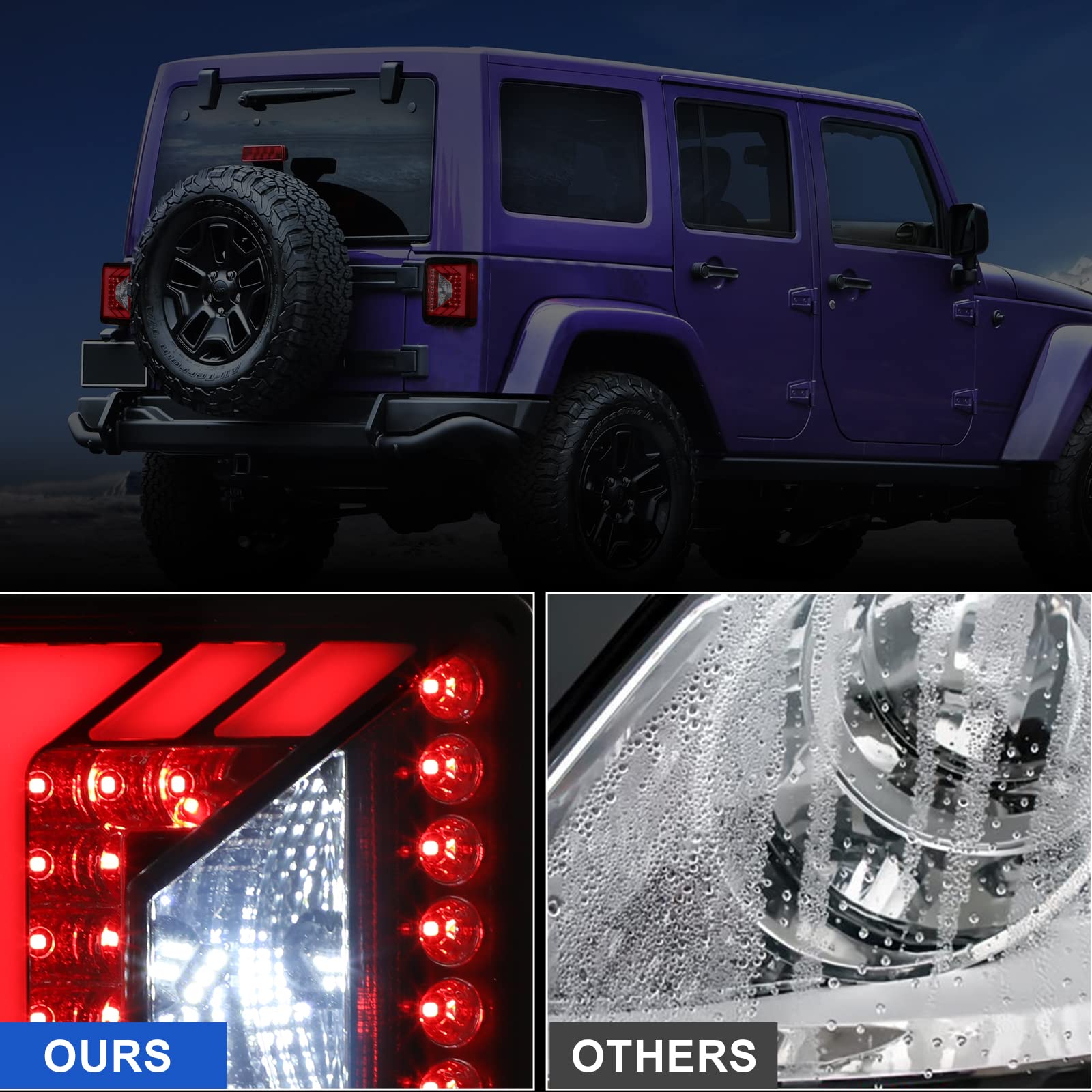 ROXX LED Tail Lights for 2007-2018 Jeep Wrangler JK & JKU - Black Smoke Lens Replacement Pair - Off-Road & Night Driving Safety Upgrade