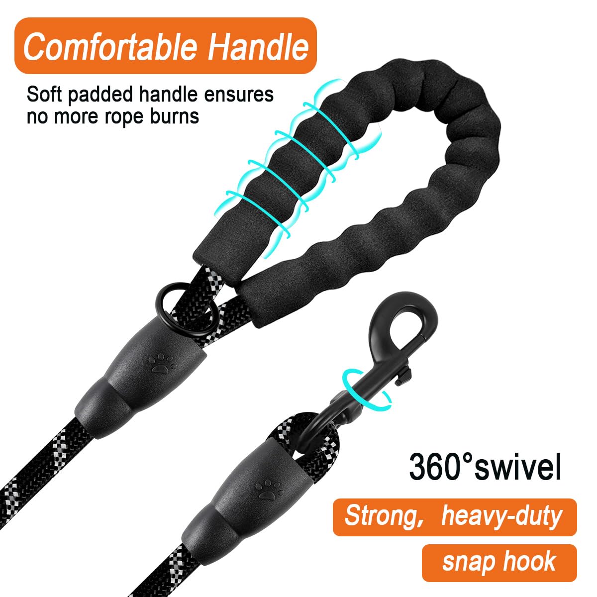 BARKBAY Heavy Duty Dog Leash 2 Pack - 5FT Strong Reflective Leashes with Padded Handle for Large Dogs, Walking, Training & Running | Durable Pet Accessories for Outdoor Adventures (Black+Black, 5FT-1/2)