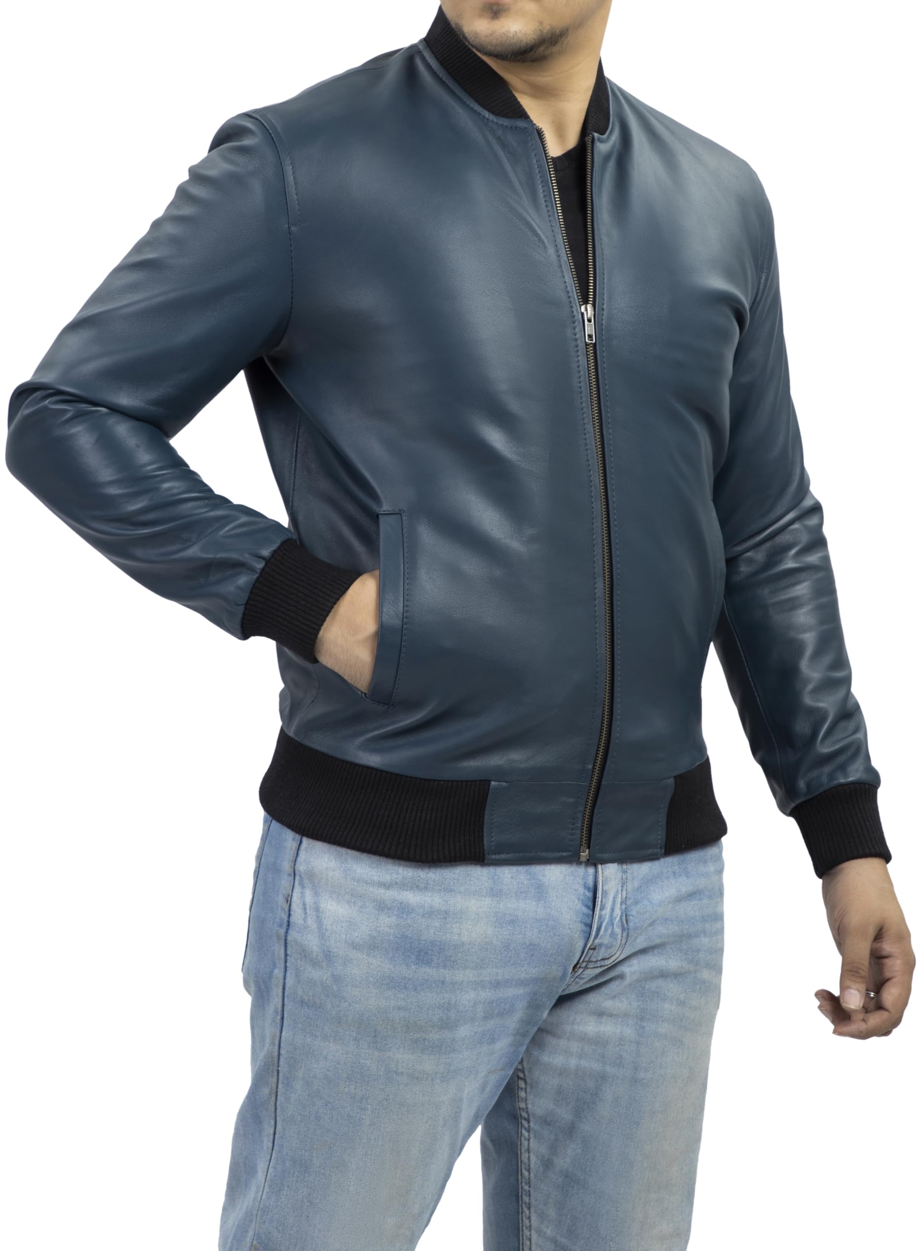 Jild Men's Varsity Style Genuine Lambskin Leather Bomber Jacket - Classic MA-1 Fashion Jacket for Casual Wear | Perfect for Street Style, Night Out & Everyday Fashion