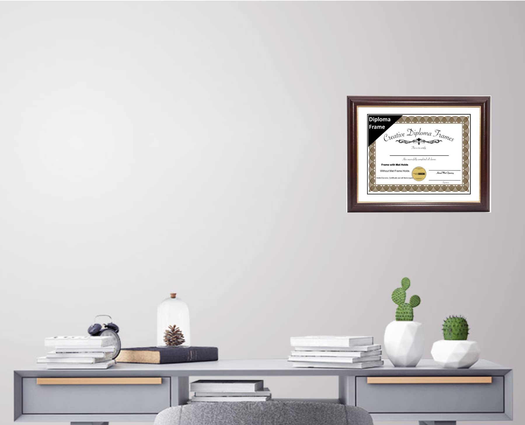 11x15 Mahogany Gold Rim Diploma Picture Frame with White Mat & Glass - Wall Mountable for 16x20 Photos & Documents - Perfect for Graduation, Office Decor & Home Display