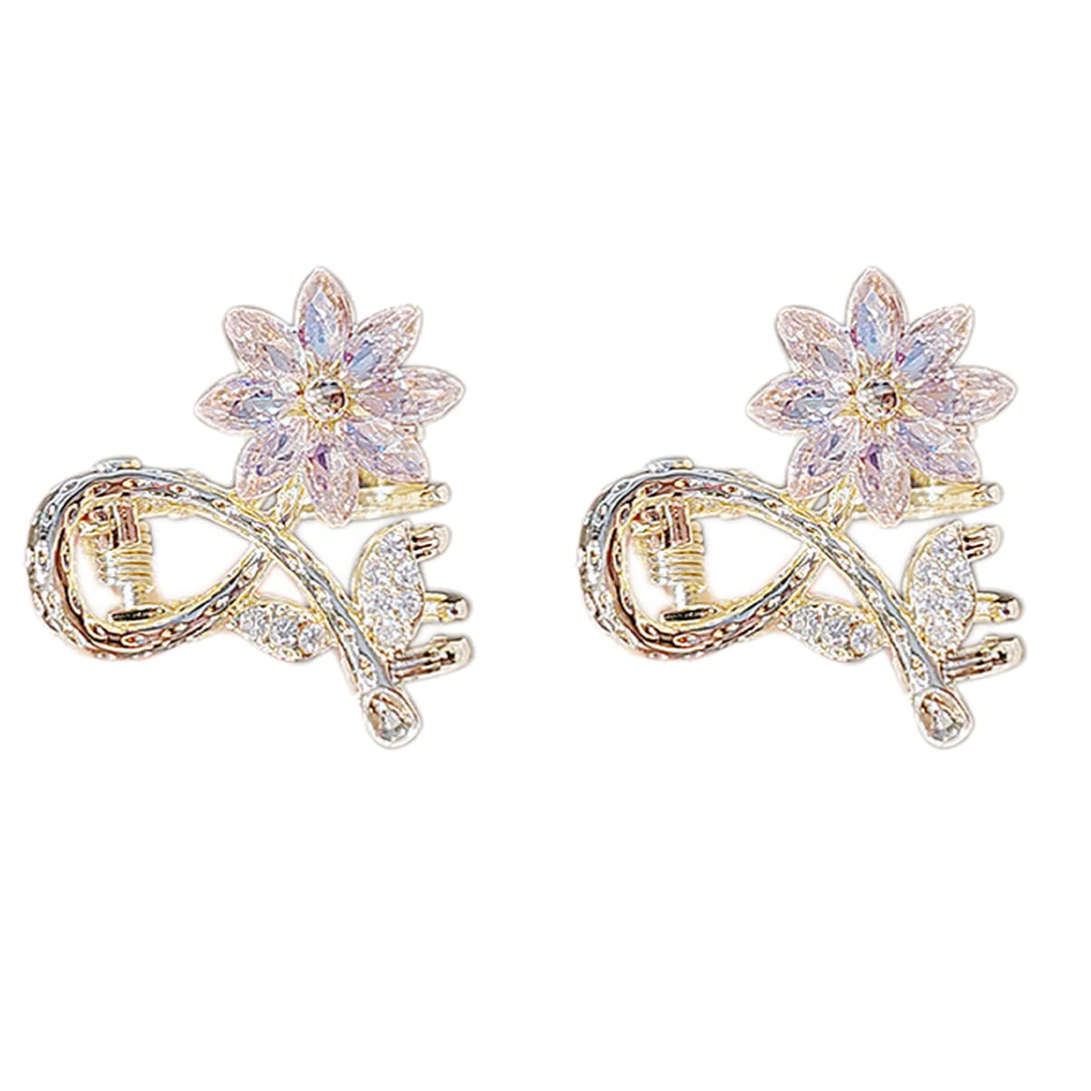 Lurrose Mini Claw Clips 2 Pack - Flower Hair Clips with Zirconia Crystals for Women & Girls - No-Scratch Hair Accessories for Curly, Wavy & Straight Hair - Perfect for School, Work, Parties & Everyday Styling