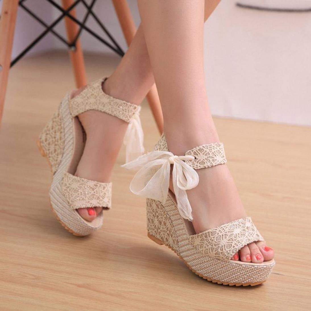 Zhouyf Women's Wedge Sandals with Butterfly Ankle Strap - Open Toe Platform Dressy Sandals for Summer | Perfect for Beach, Vacation, and Casual Outings