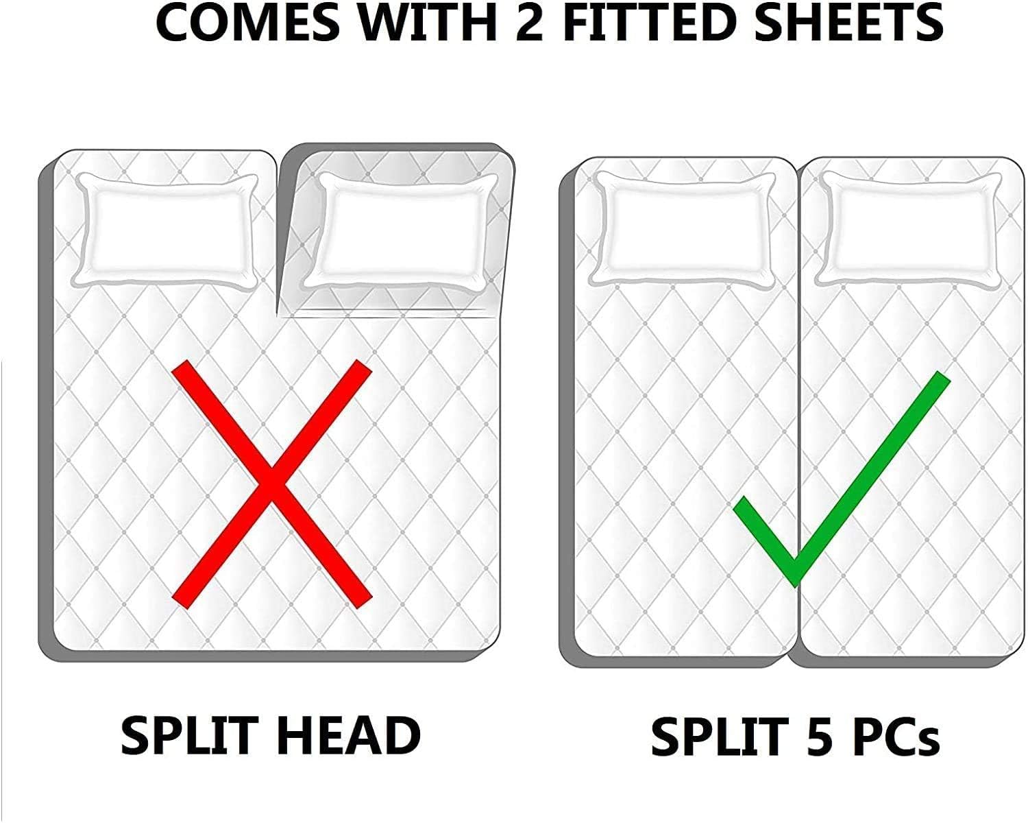 Premium 5-Piece Split King Sheet Set for Adjustable Beds - 100% Egyptian Cotton 800 Thread Count with 21