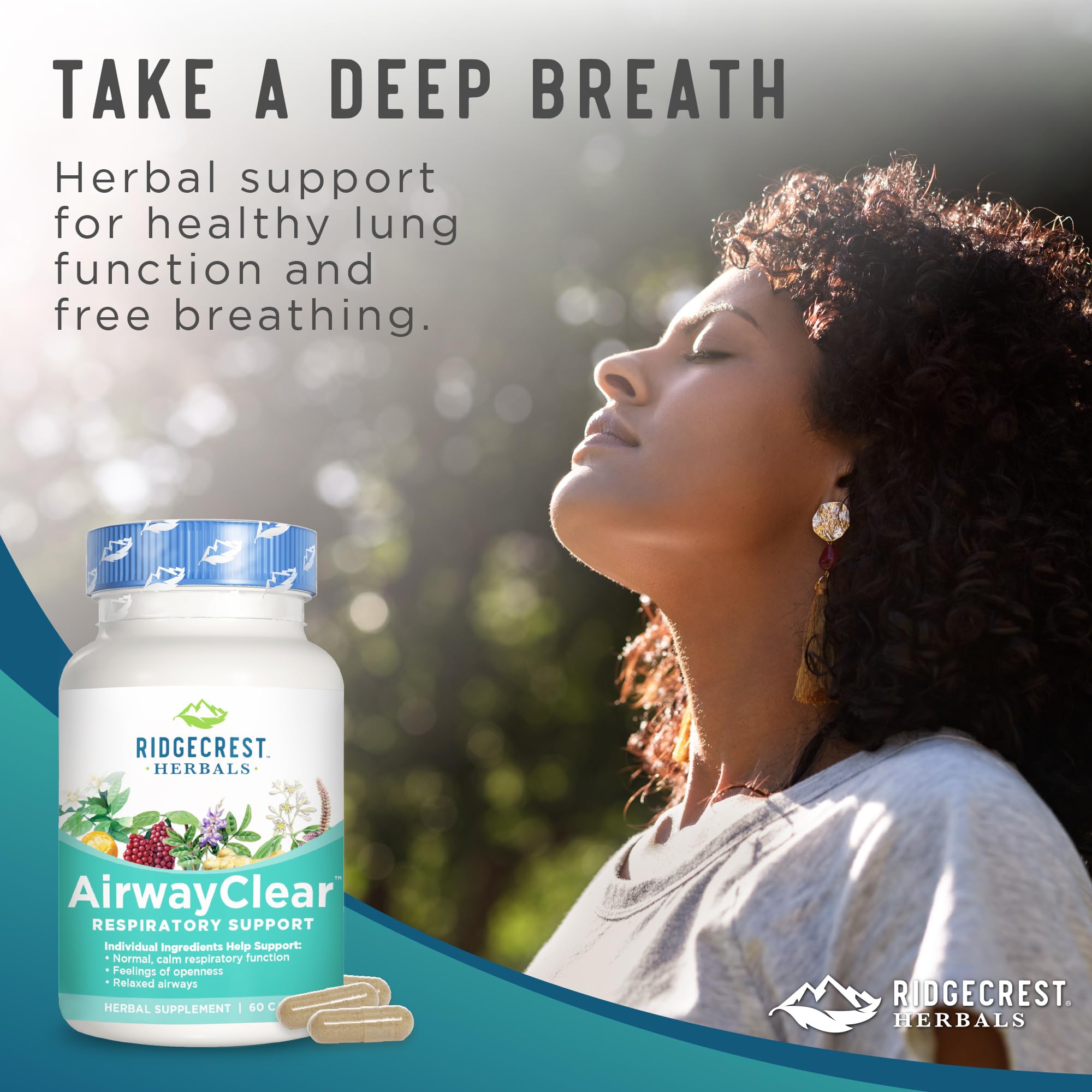 Ridgecrest Herbals AirwayClear - Natural Lung Health & Breathing Support Supplement with Schisandra Fruit, Cassia Bark & Ginger Root - Sinus & Mucus Relief - Gluten Free Vegan Capsules (60 Count, 30 Servings) - Ideal for Respiratory Support, Allergy Season & Cold Weather Wellness