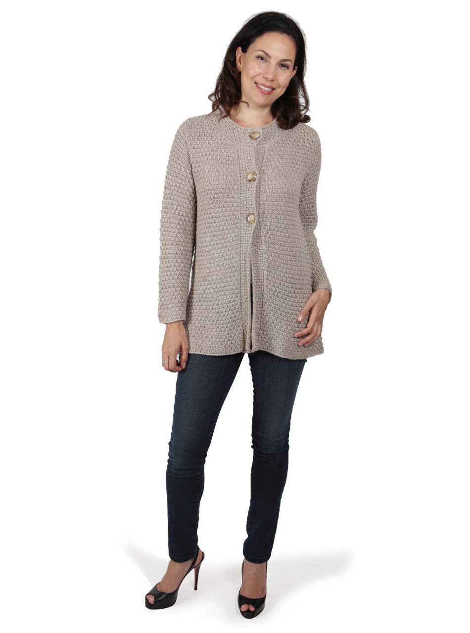 Hand Knit Baby Alpaca Swing Cardigan - Soft & Warm All-Season Sweater for Women (Large, Oatmeal) | Perfect for Casual Outings, Office Wear & Cozy Evenings