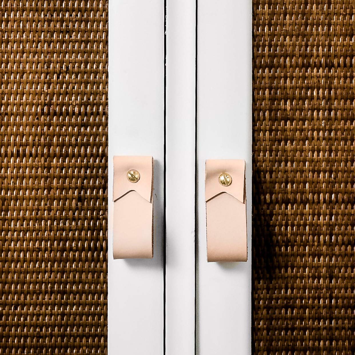 KEYAIIRA - Minimalist Leather and Brass Drawer Pulls - Modern Cabinet Knobs for Kitchen, Dresser & Farmhouse Furniture - Scandinavian Style Hardware for Home Decor & DIY Projects