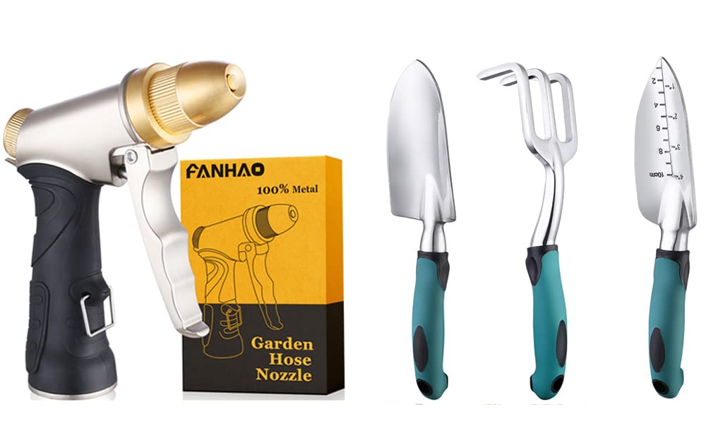 FANHAO Heavy Duty Garden Hose Nozzle & Tool Set - High Pressure Spray Nozzle with Ergonomic Grip for Watering, Washing Cars & Outdoor Cleaning