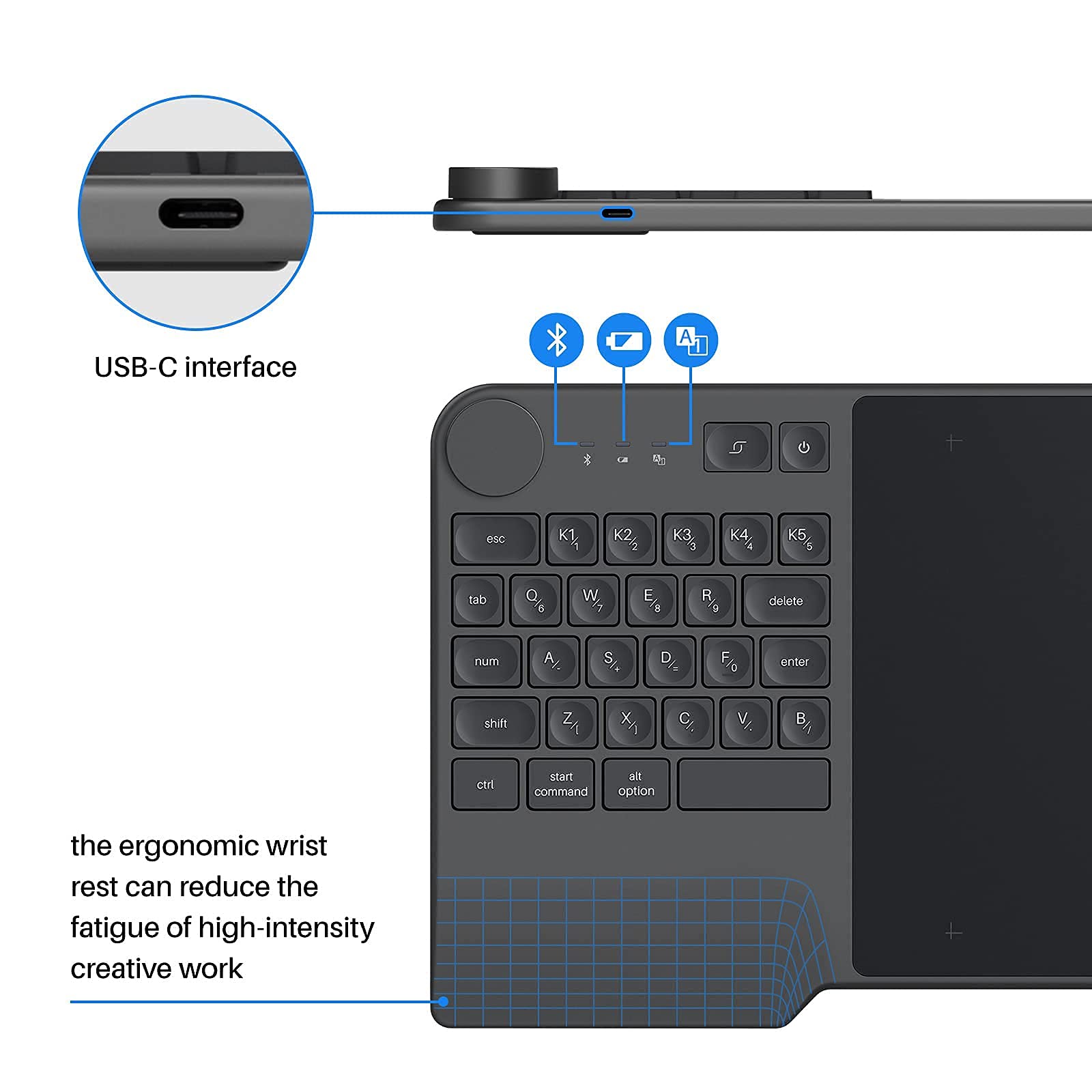 HUION Inspiroy Keydial KD200 Wireless Drawing Tablet - 8.9x5.6inch Bluetooth Graphic Tablet with Keyboard Dial, 5 Custom Express Keys & Battery-Free Stylus - Compatible with Windows/Mac/Android - Perfect for Digital Art, Animation & Online Teaching