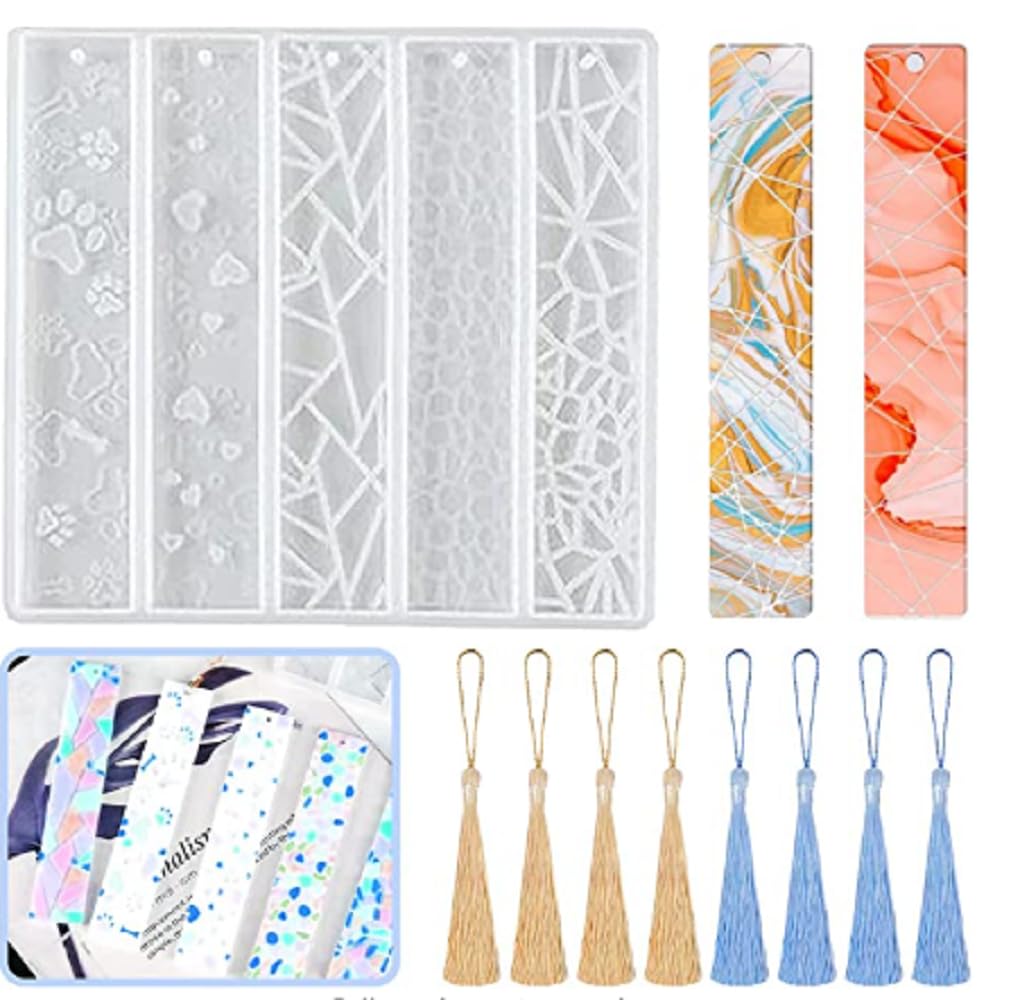 SNOOGG ™ 5-Piece Silicone Bookmark Molds for Epoxy Resin Casting - DIY Resin Art, Wedding Favors, Valentine's & Anniversary Gifts - Perfect for Crafting, Scrapbooking & Unique Handmade Presents