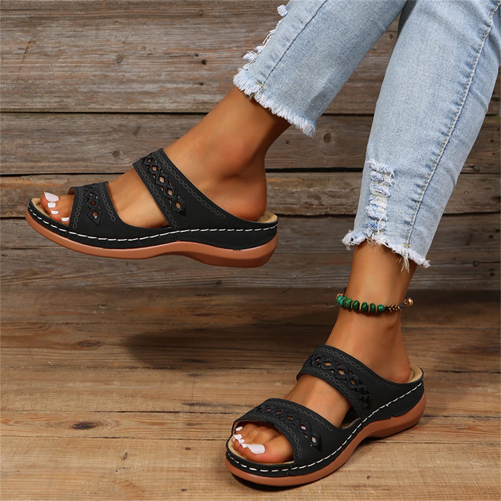 Lausiuoe Women's Orthopedic Sandals with Arch Support - Comfortable Slide-In Flip Flops & Wedge Sandals for Hiking, Walking, and Everyday Wear