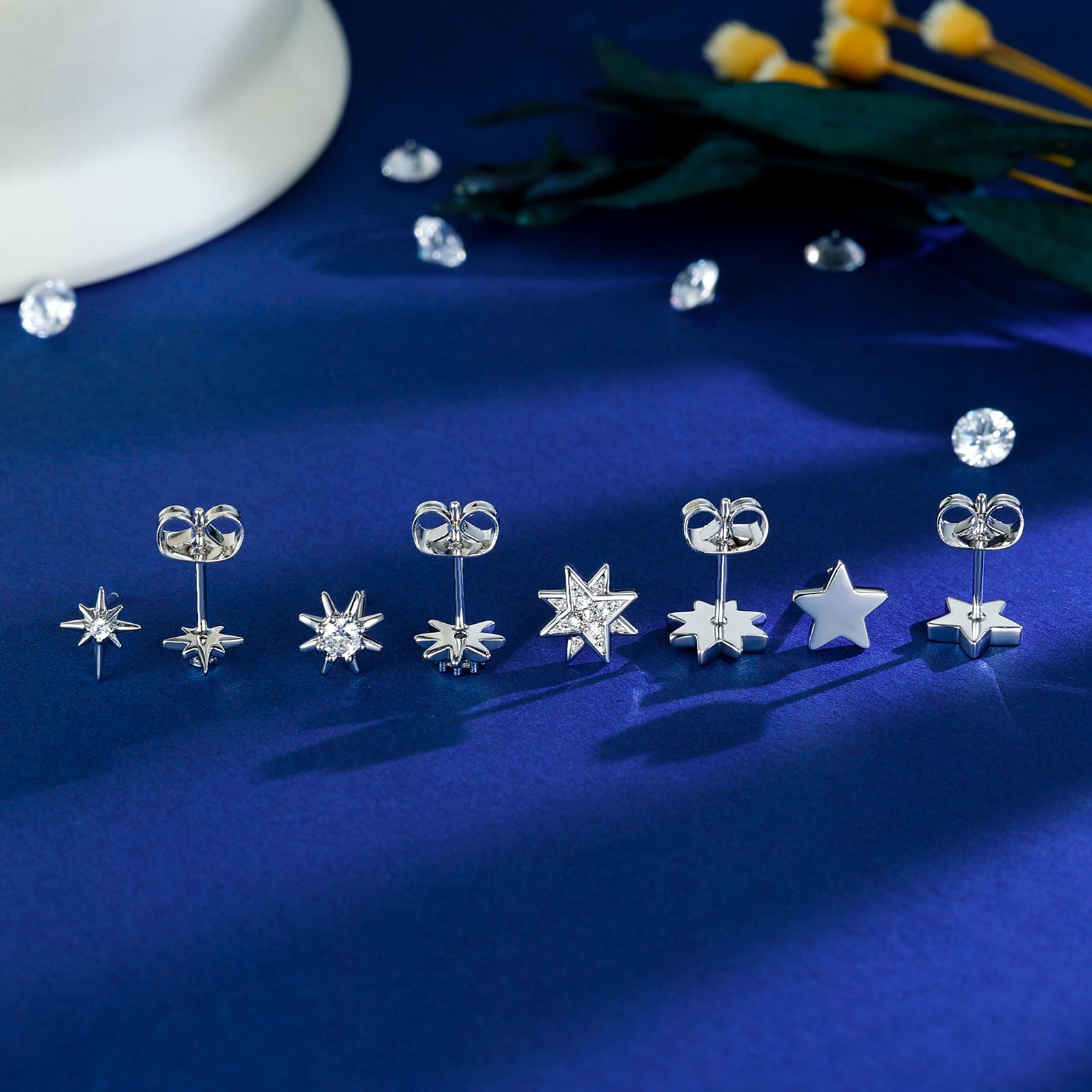 4 Pairs Hypoallergenic Star Stud Earrings for Women - Silver & Gold Celestial Jewelry Set for Sensitive Ears | Perfect for Everyday Wear, Gifts & Special Occasions