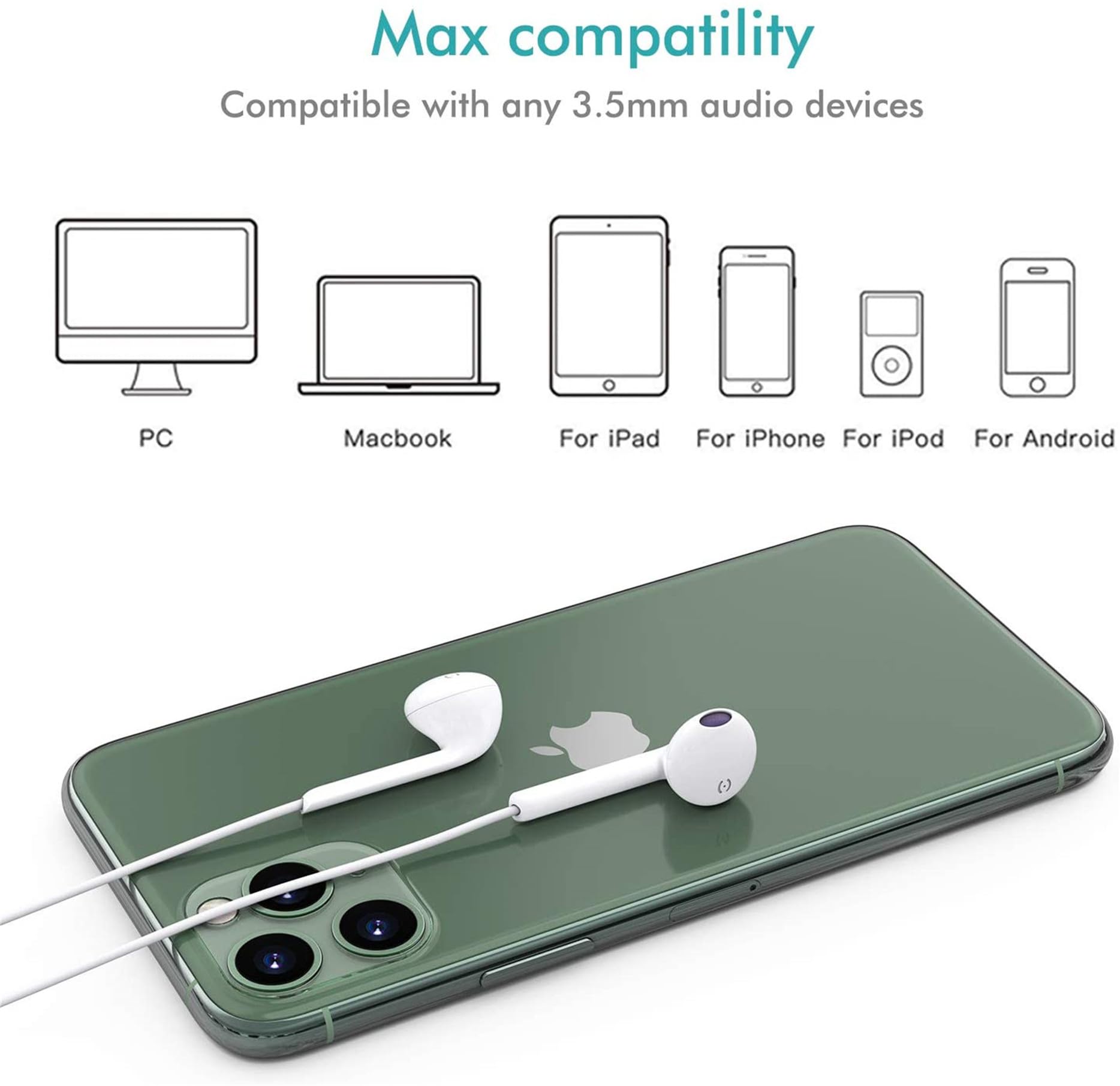 2 Pack MFi Certified Wired Earbuds for iPhone with Mic & Volume Control - 3.5mm Headphones Compatible with iPhone, iPad, iPod, Computer, Android & Most Audio Devices - Perfect for Workouts, Commuting & Gaming