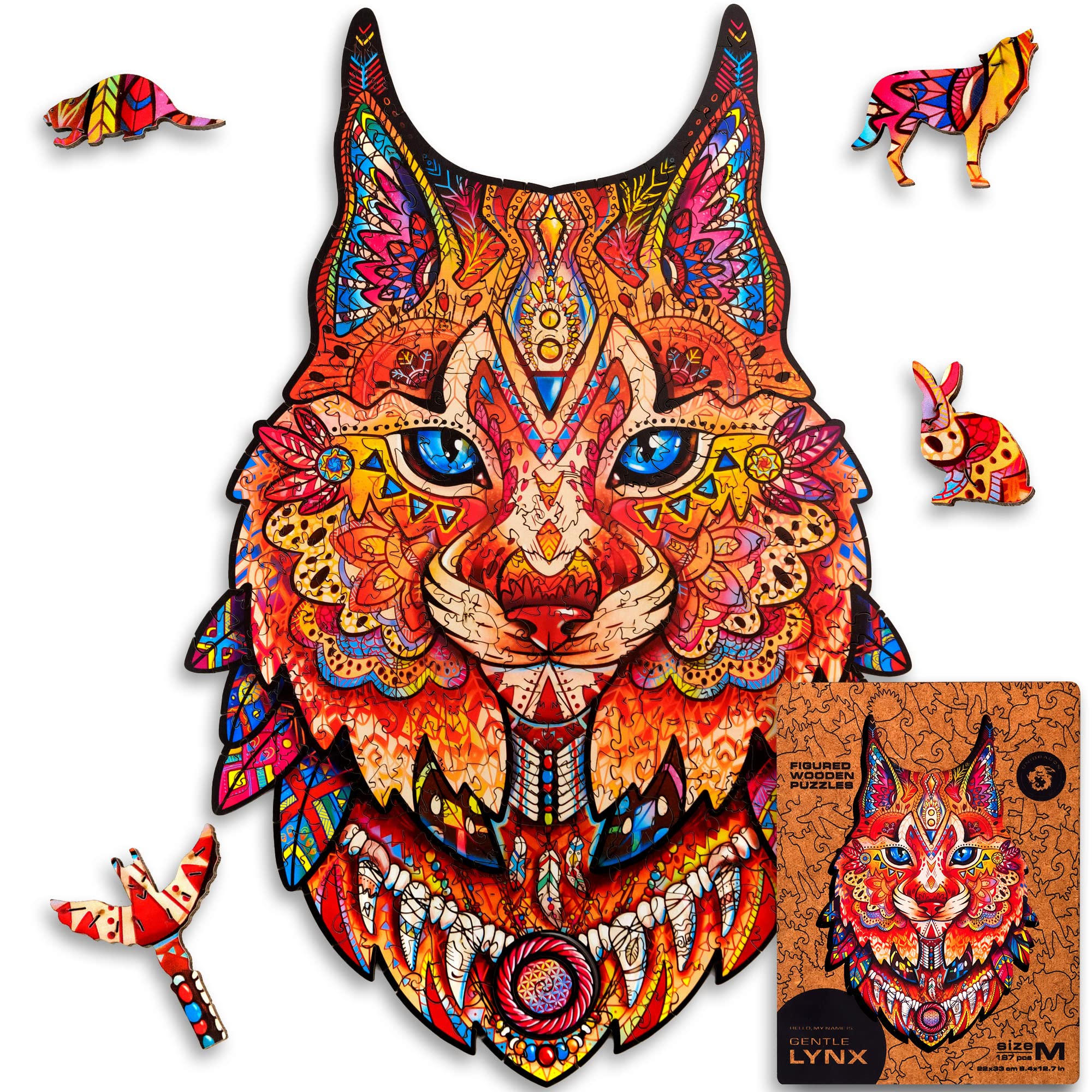 UNIDRAGON Original Wooden Jigsaw Puzzles - Gentle Lynx, 187 Piece Puzzle for Adults & Kids, Medium Size 8.4