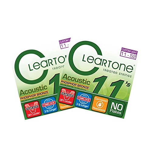 Cleartone Phosphor Bronze Acoustic Guitar Strings - Light Gauge .011-.052 - 2 Pack Set for Folk, Country & Fingerstyle Playing