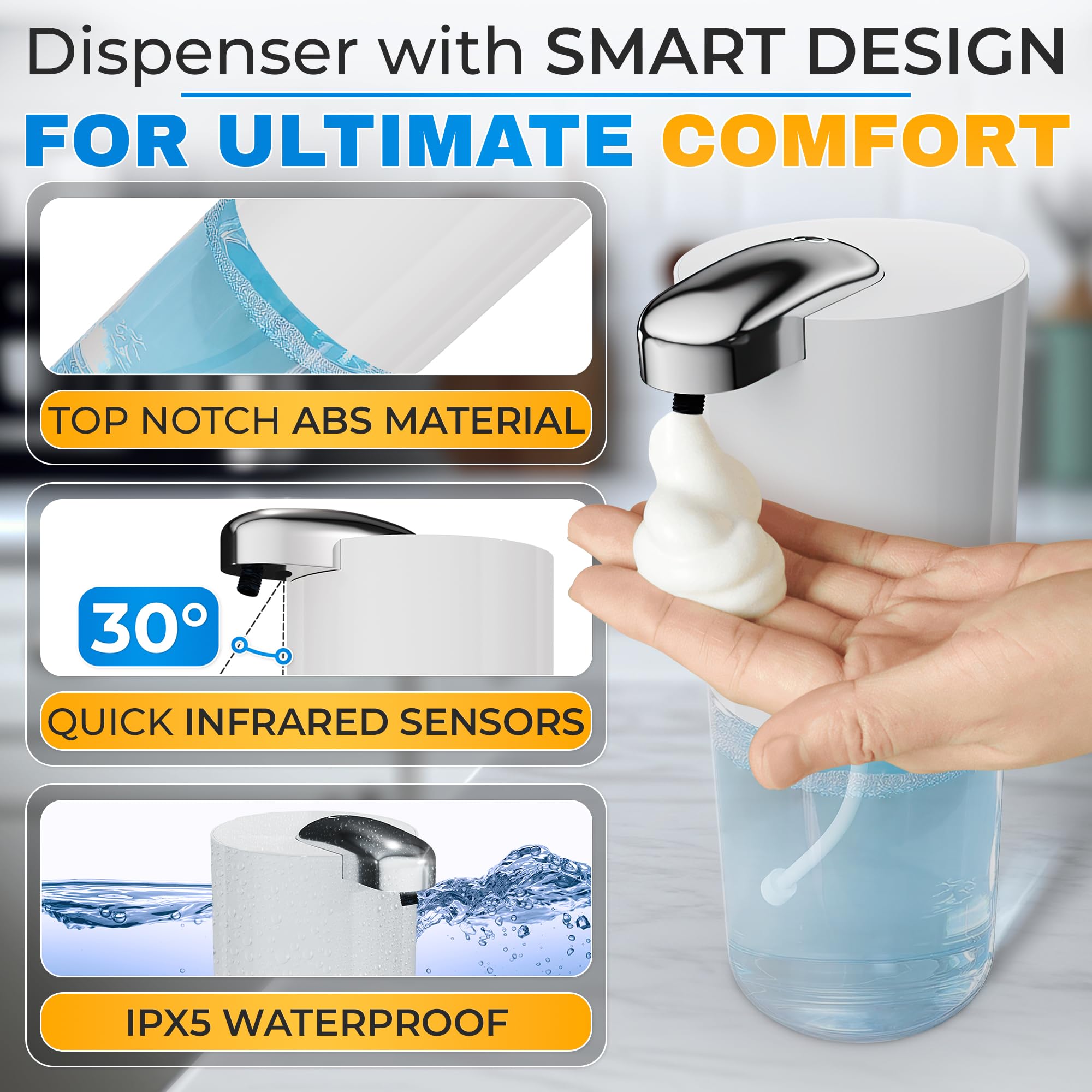 13.5 Oz Automatic Foaming Soap Dispenser with Soft Makeup Remover Cloth Set - Perfect for Bathroom, Kitchen & Travel Essentials