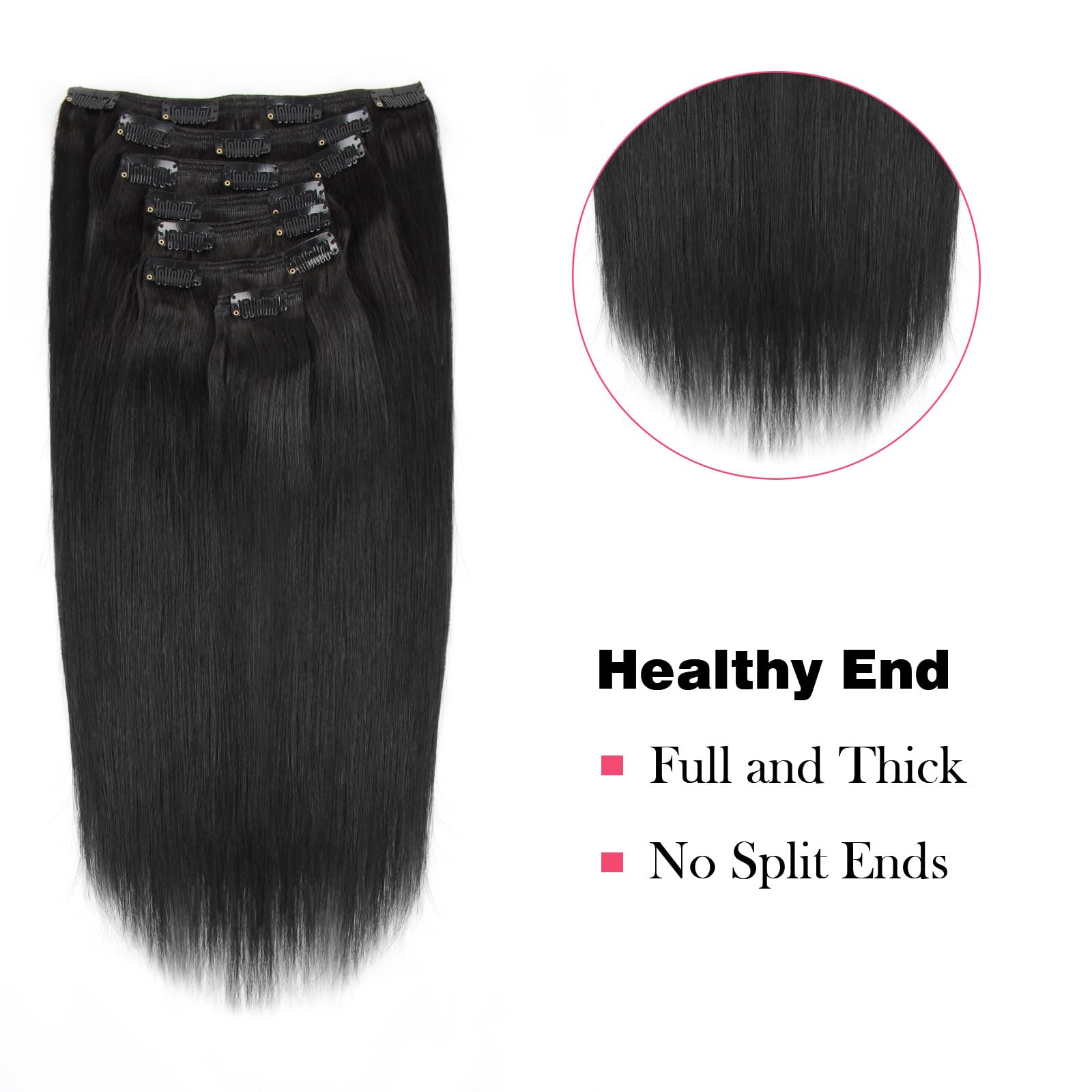 Premium Sassina Silk Straight Clip-in Hair Extensions – 100% Remy Human Hair, Double Weft, Natural Black (#1B) – 16 Inch, 120g, 7-Piece Set for Full Head Volume | Perfect for Daily Styling, Parties & Special Occasions