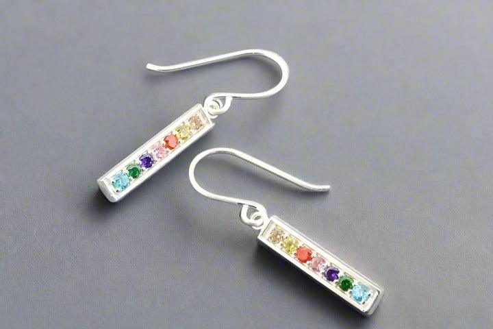 Rainbow Cubic Zirconia Drop Earrings in Sterling Silver - Elegant Dangle Jewelry for Women, Perfect for Parties, Weddings & Special Occasions
