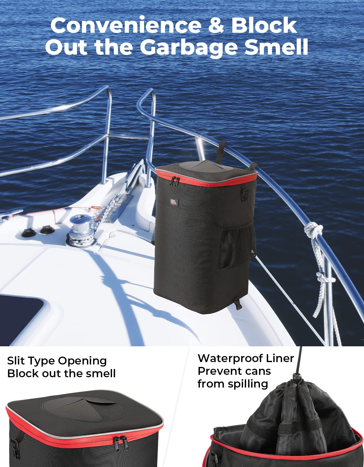 KEMIMOTO Collapsible Boat Trash Can with Lid - Portable Reusable Garbage Bin for Boating, Camping, RV, Pontoon & Kayak | Waterproof Outdoor Storage Bag for Marine & Travel Use