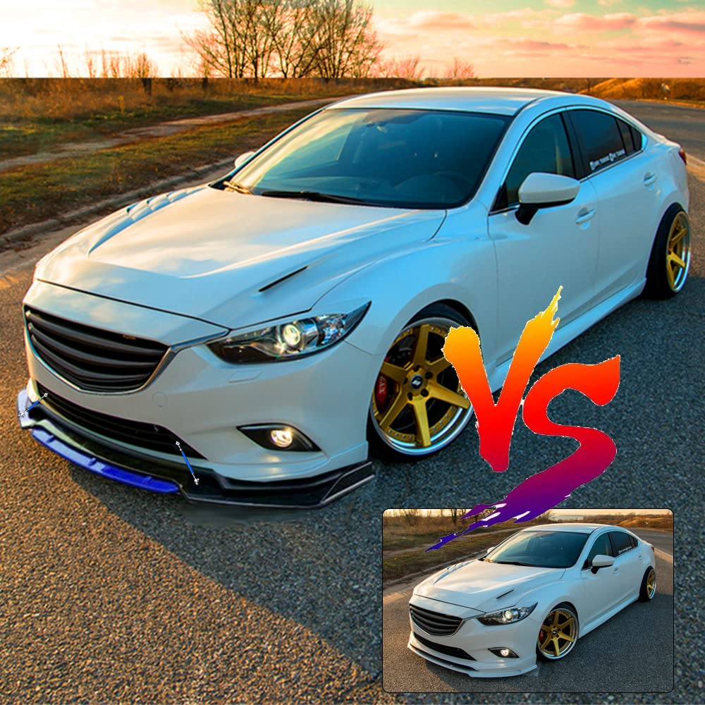 Universal Front Bumper Lip Body Kit - Glossy Black & Blue ABS Front Spoiler Splitter with 11”-13