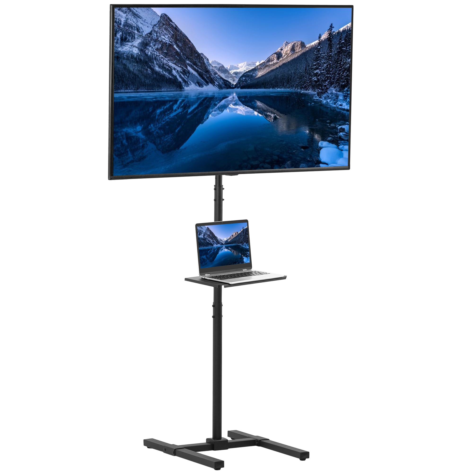 VIVO Extra Tall TV Floor Stand with Shelf for 13 to 50 inch Screens - Universal Mount for LED, OLED, 4K Smart Flat & Curved Monitors - 70 inch Tall Pole - Max VESA 200x200 - Perfect for Treadmills, Ellipticals & Home Gym Setup - Black (STAND-TV17-S)