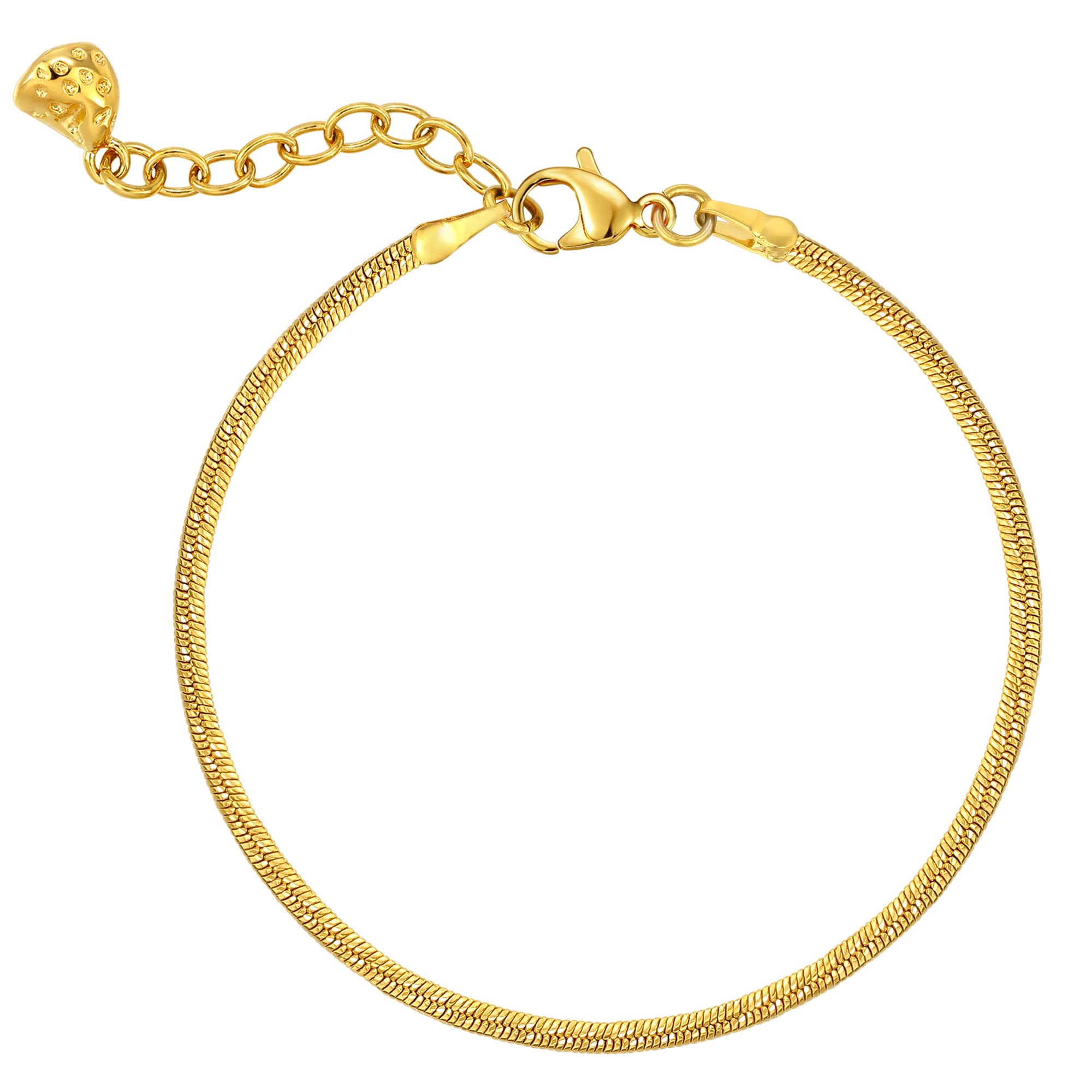 14K Gold Plated Women's Bracelet - Snake Herringbone Figaro Cuban Bead Paperclip Cable Box Chain Jewelry for Everyday Wear, Gift Giving & Special Occasions